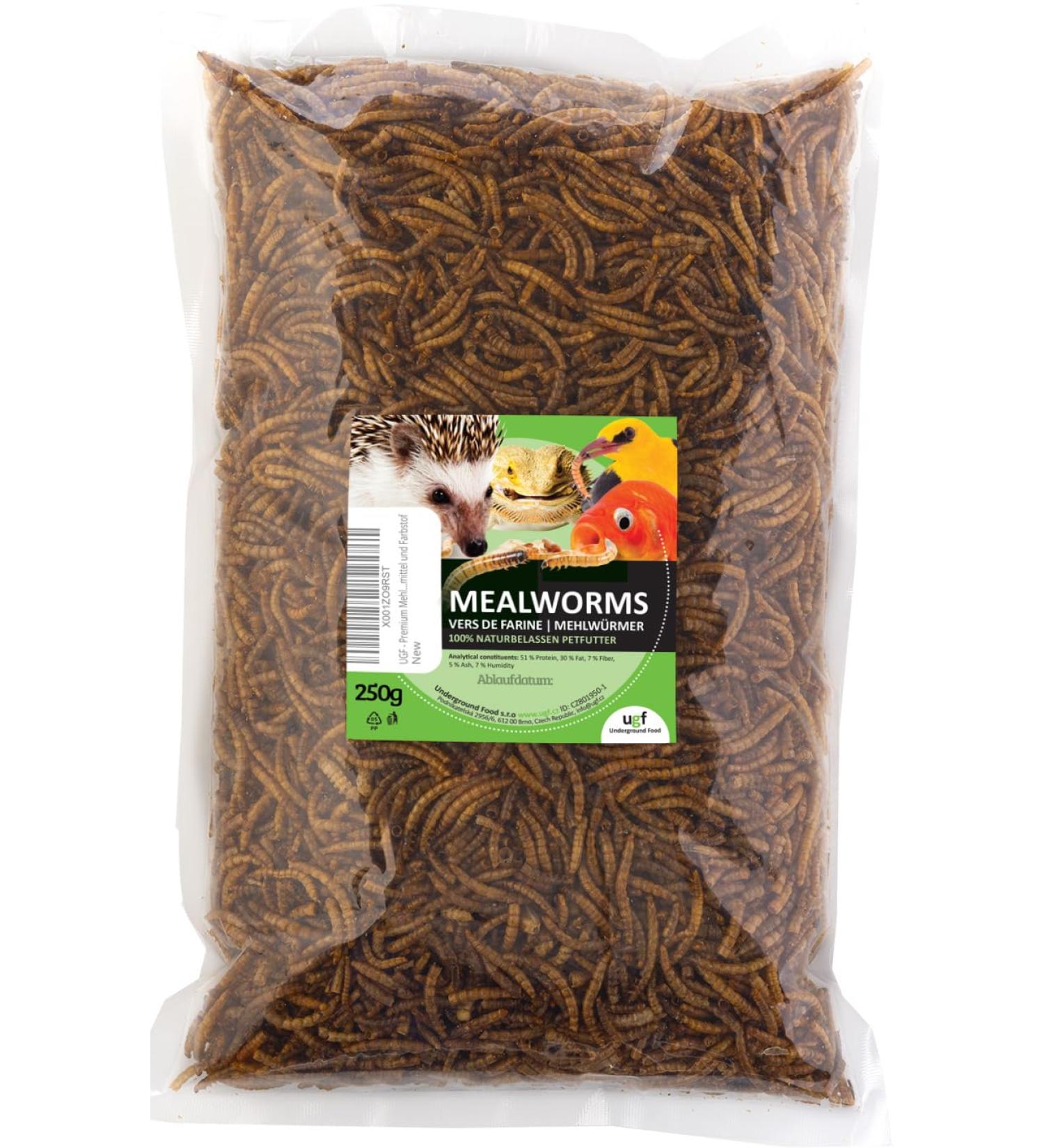 UGF Premium Dried Mealworms 250g | Insect Snacks for Birds Hamsters Hedgehogs Rodents Lizards & Turtles - No Preservatives or Dyes - Buy Online on SooperMarket.com