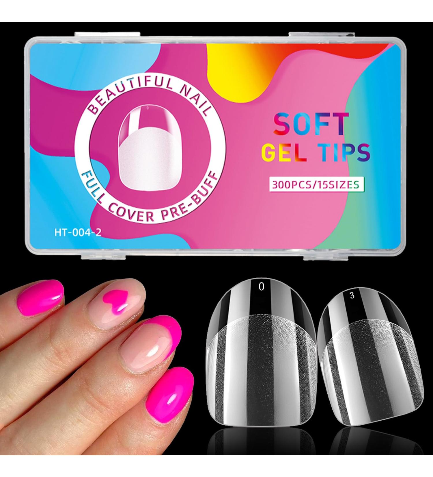 LuckForever 300pc Oval Gel Nail Tips - Short Clear Press On Nails for Acrylic Extensions | Full Cover Soft Gel Fake Fingernails - Buy Online on SooperMarket.com
