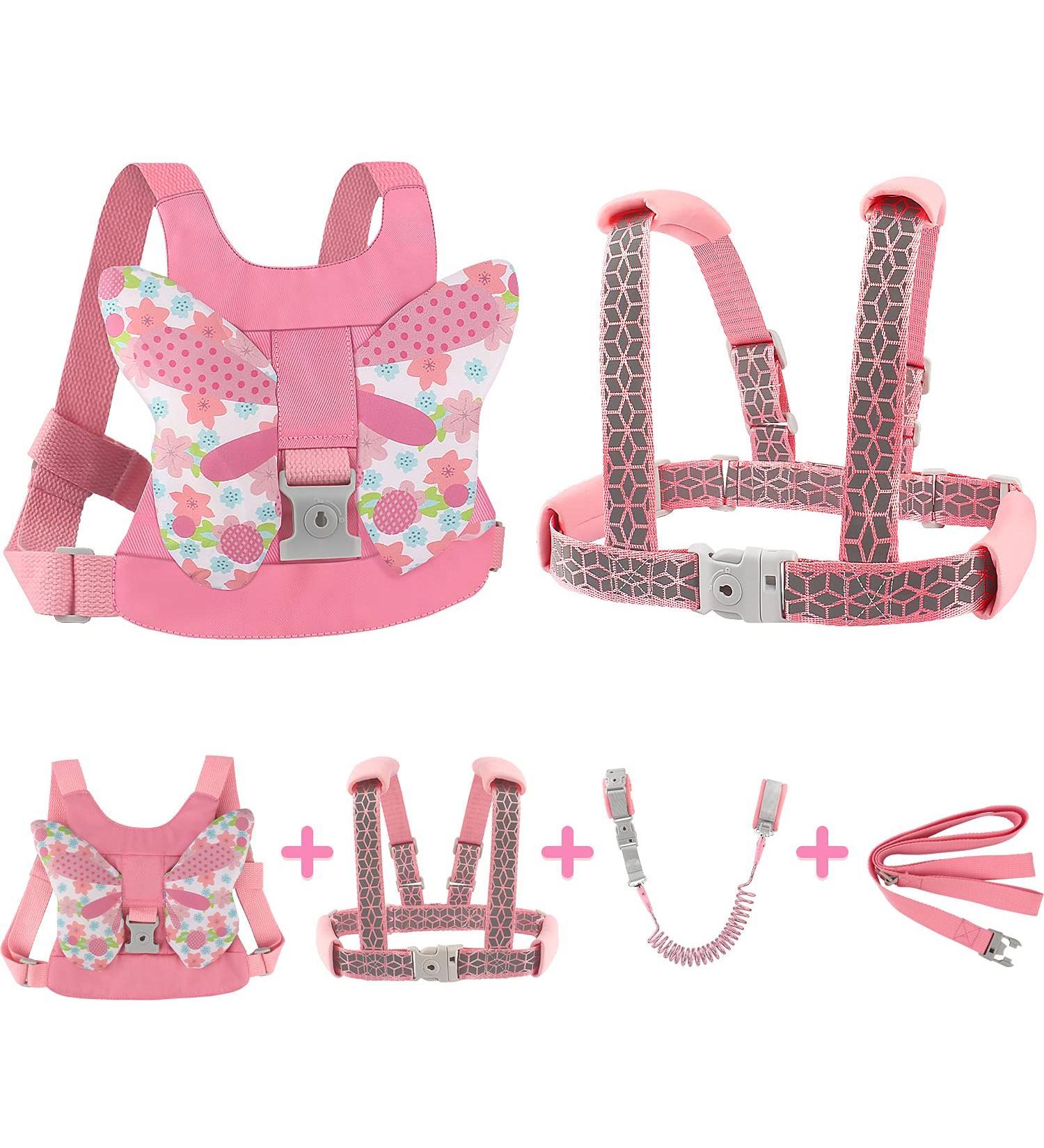 Girls Toddler Leash | Child Safety Harness | Anti Lost Wrist Link | Reflective Pink Leash 4-in-1 Walking Assistant | Butterfly Design | Ideal Gift - Buy Online on SooperMarket.com