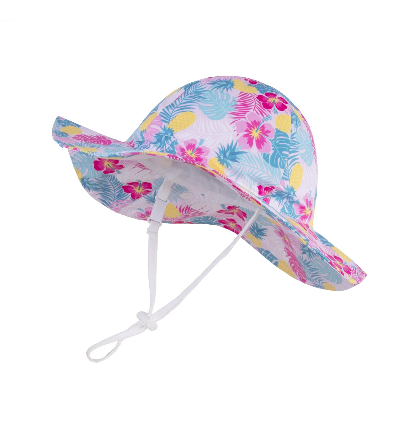 LANGZHEN Tropical Flowers Baby Girls Sun Protection Hat - Adjustable Wide Brim Toddler Kids Summer Play Hat (1-2 Years) with Chin Strap - Buy Online on SooperMarket.com