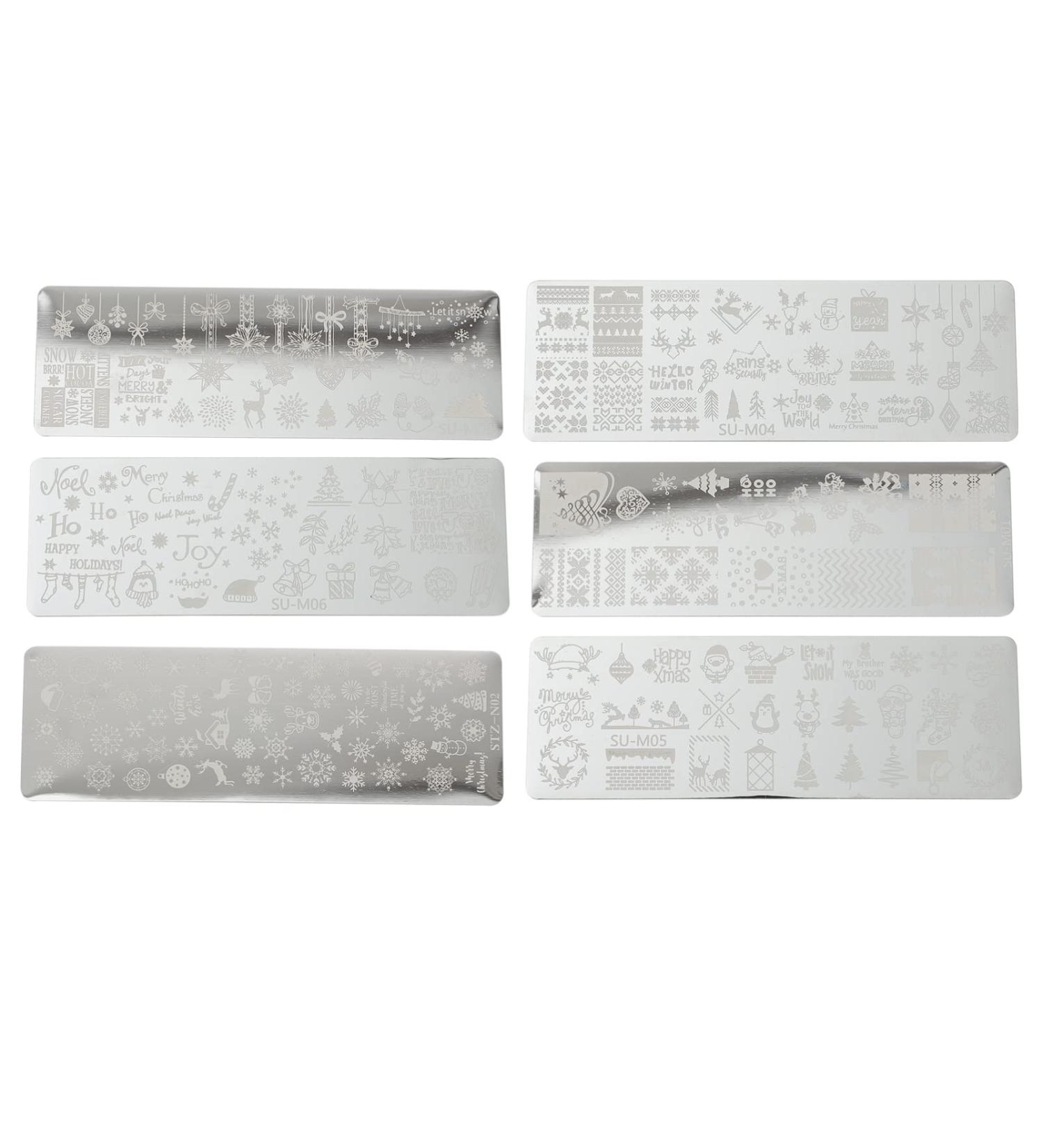 Christmas Nail Art Stamping Plates - 6-Piece Santa Reindeer & Snowflake DIY Manicure Templates for Winter Vacation - Buy Online on SooperMarket.com