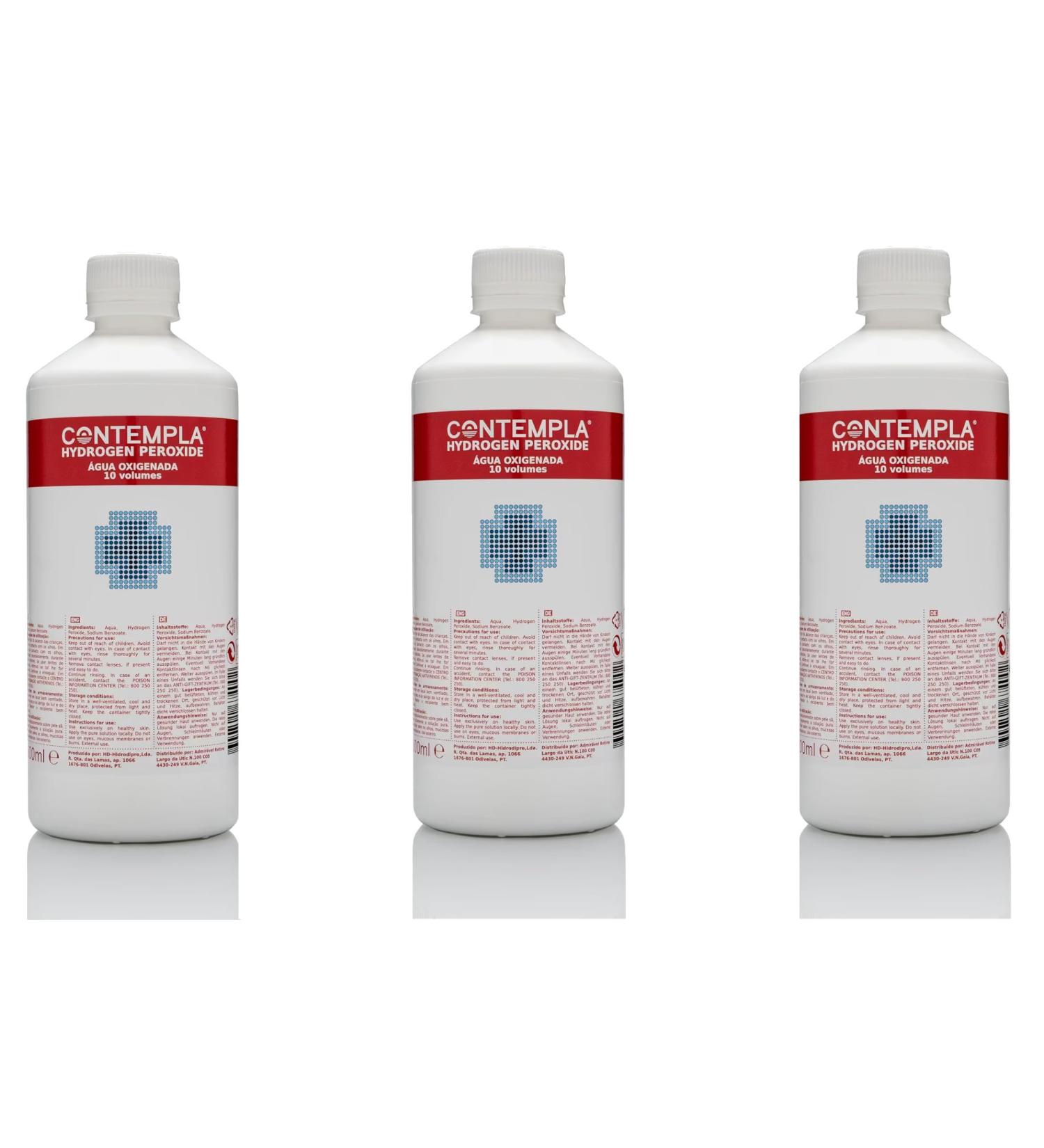 Hydrogen Peroxide CONTEMPLA H2O2 Hydrogen Peroxide 3 Percent 3% 10 Vols 500ml | Pack of 3 - Buy Online on SooperMarket.com