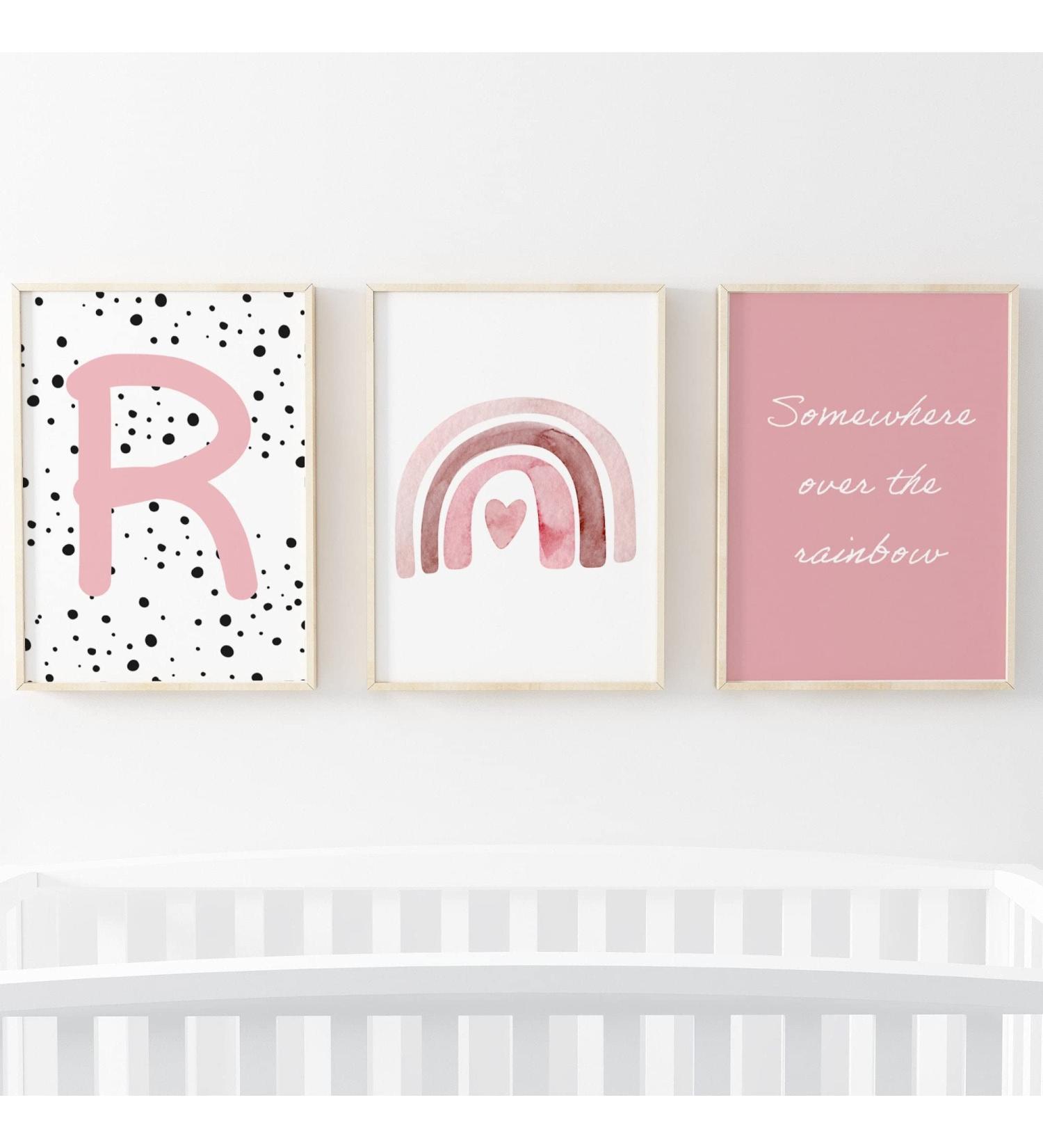 Pompom Prints Set of 3 Girls Bedroom Rainbow Nursery Prints - Scandi Boho Style Decor - 8x10 Inch - Picture Frames Not Included - Buy Online on SooperMarket.com