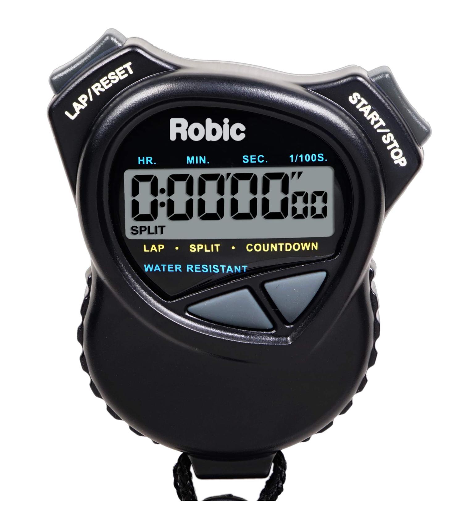 Robic 1000W Dual Stopwatch with Countdown Timer- Black- Water Resistant- Huge LCD Display to Hold and Use