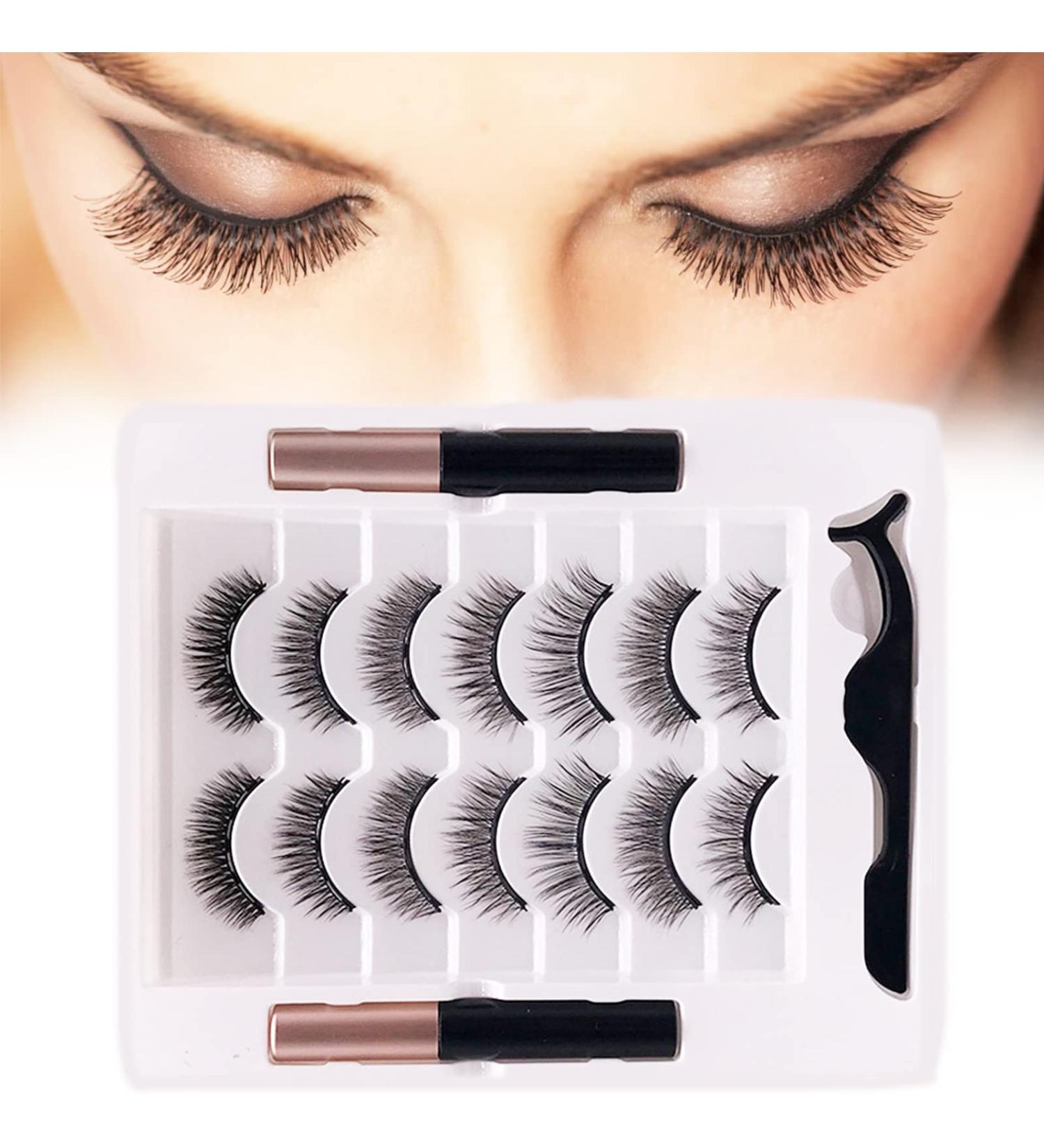 Magnetic Eyelashes natural look 2 Tubes of Black Magnetic Eyeliner and 7 Pairs 3D eyelashes magnetic Reusable False Eyelashes Magnetic Lashes Easy to Wear Waterproof-No Glue Needed 7 Pairs magnetic eyelashes - Buy Online on SooperMarket.com