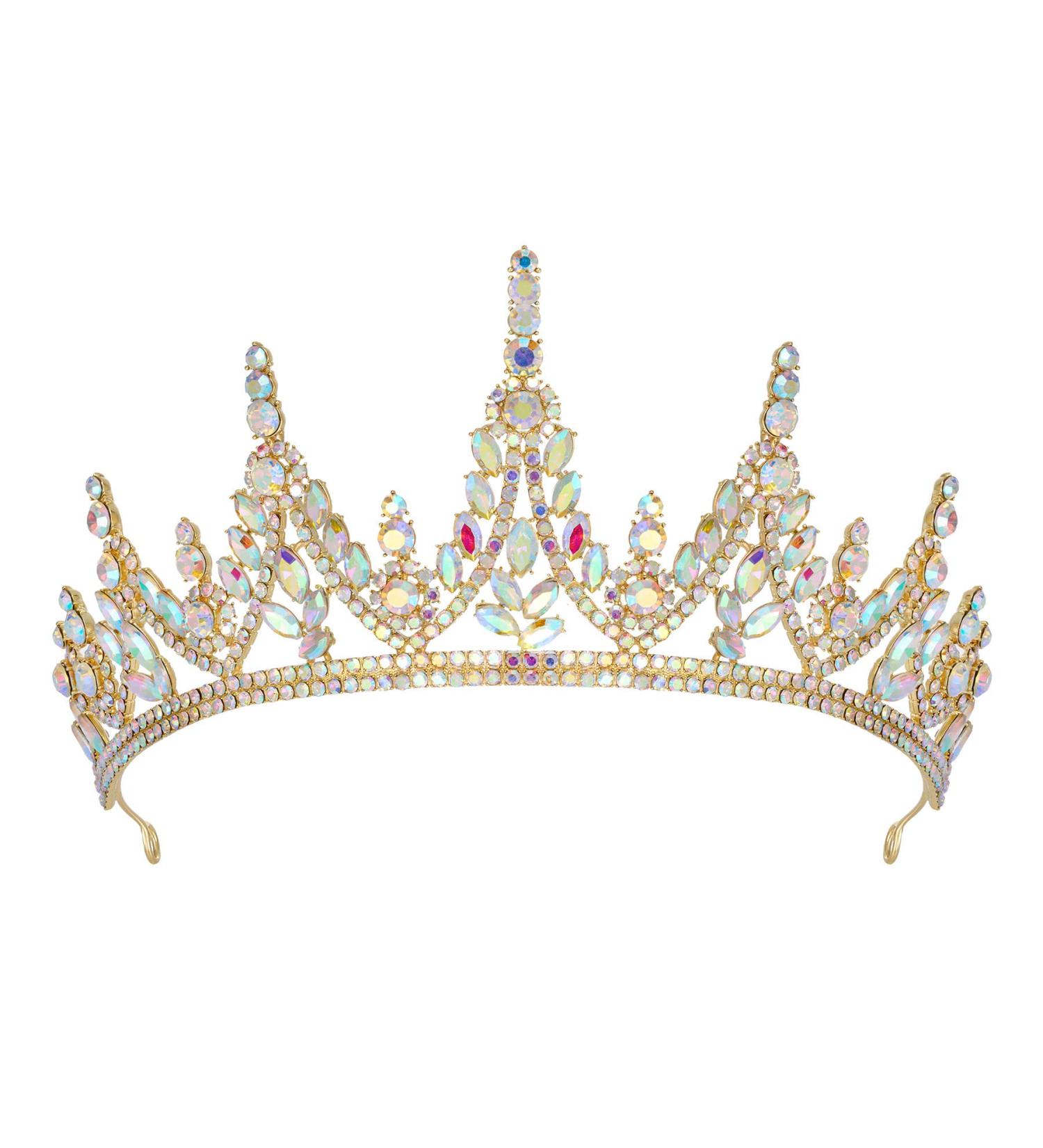 SweetV Gold Tiara Crown for Wedding, Quinceanera, Prom - Iridescent Crystal Hair Accessories for Women and Girls - Buy Online on SooperMarket.com