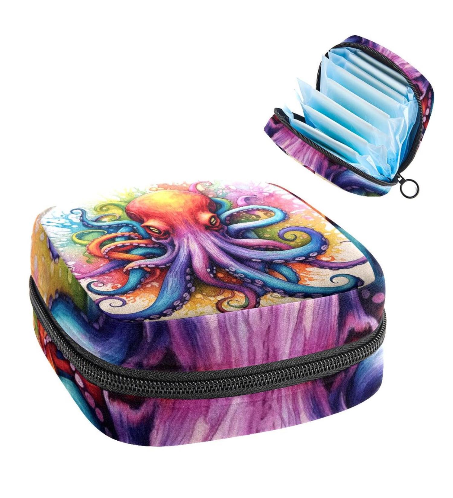 Octopus Sanitary Napkin Storage Bag - Multi-colored Portable Period Bag for Women and Teen Girls | Feminine Menstrual Cup Pouches + Nursing Pad Holder + Tampon Bags - 1Pcs - Buy Online on SooperMarket.com