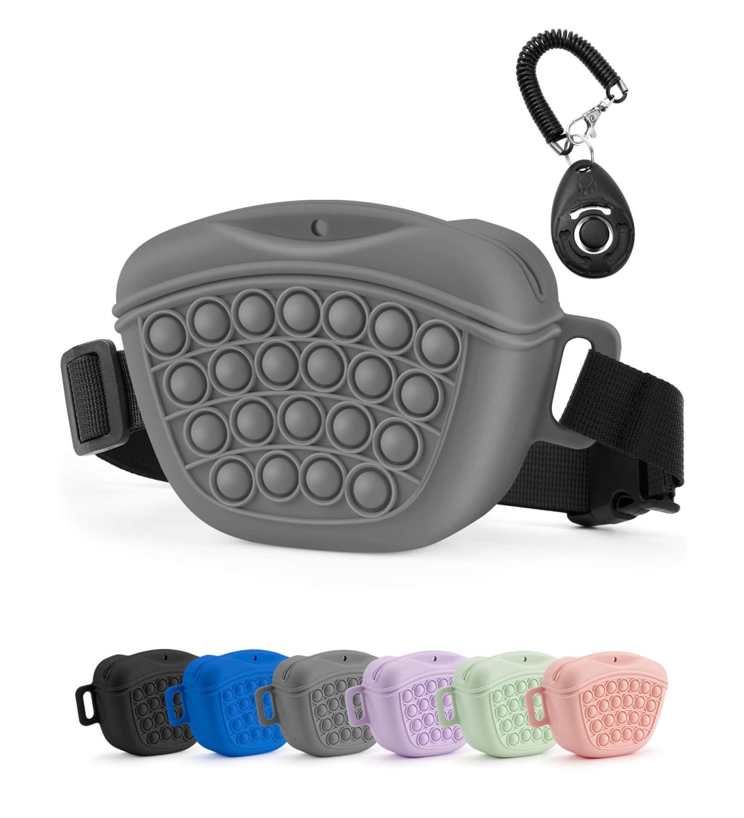 Gobeigo Silicone Dog Treat Bag & Training Clicker - Magnetic Closure for Treats Puppy Training & Dog Walks - Gray Hip Belt Fanny Pack - Buy Online on SooperMarket.com
