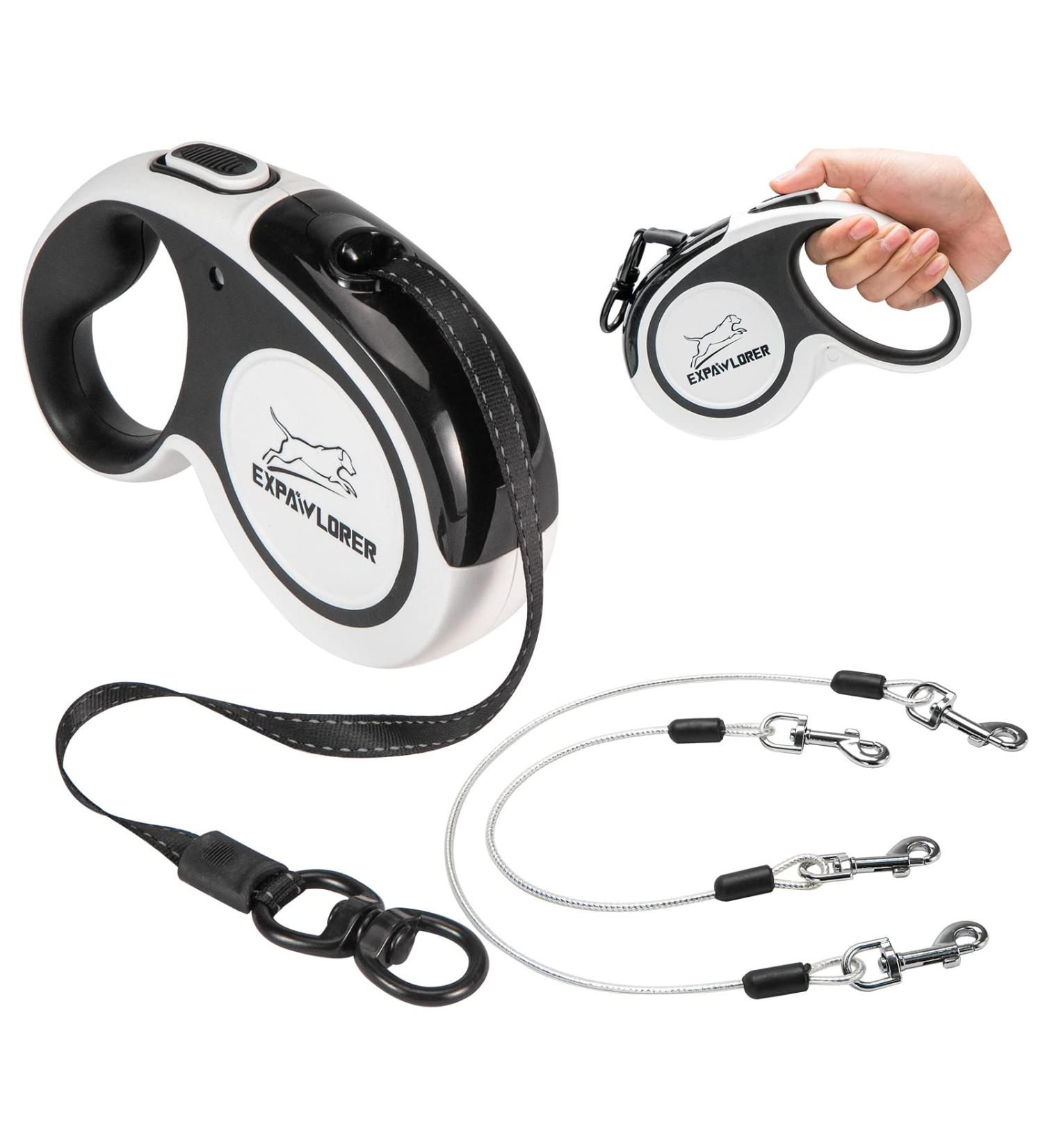 EXPAWLORER Chew Proof Retractable Dog Lead - Dual Extendable Reflective Lead for 2 Dogs, 5M Heavy Duty Double Lead for Small, Medium & Large Dogs - Buy Online on SooperMarket.com