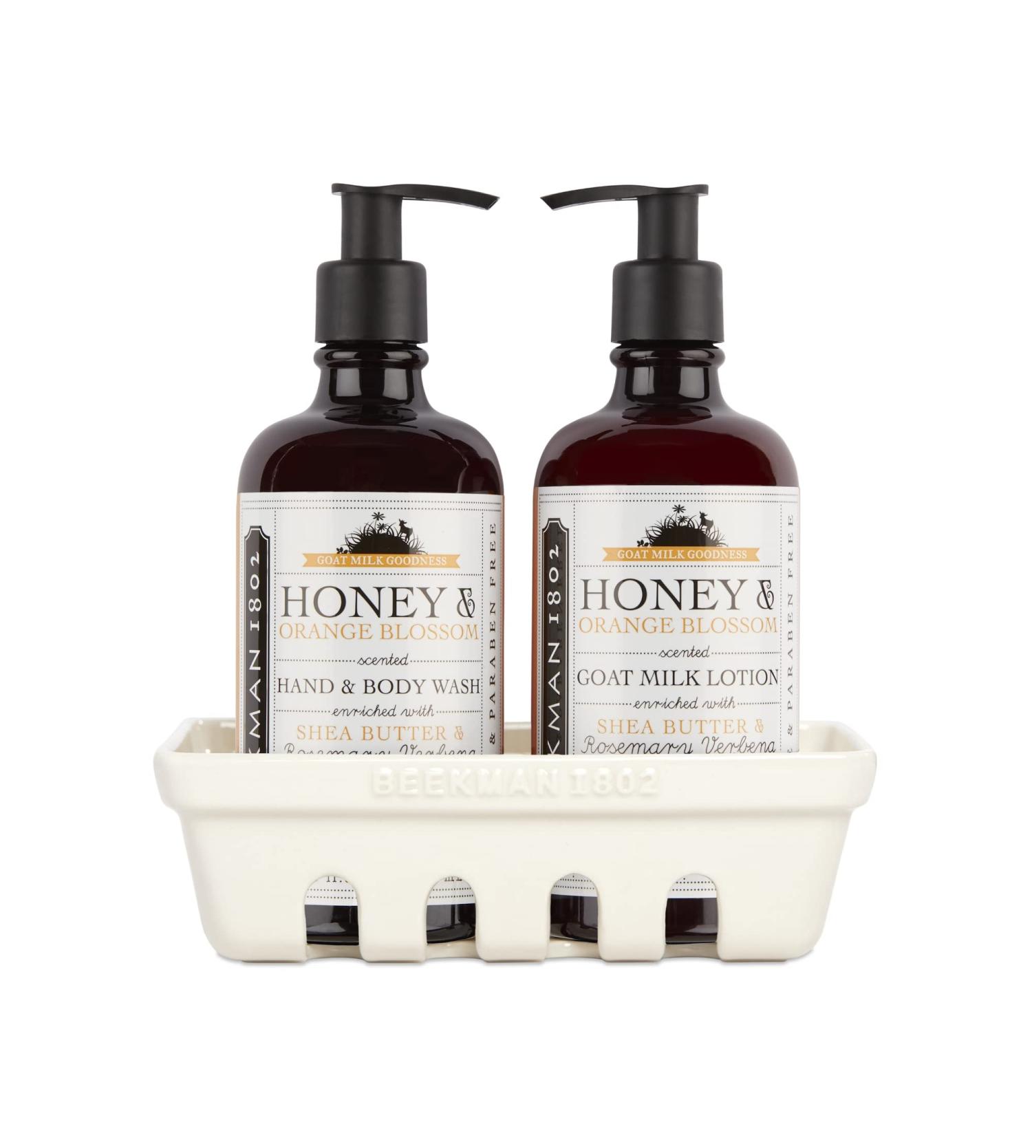 Beekman 1802 Honey & Orange Blossom Hand Care Set - Goat Milk-Based Wash & Lotion in Ceramic Caddy - 12.5 oz - Cruelty Free - Moisturizing for Dry Hands - Buy Online on SooperMarket.com