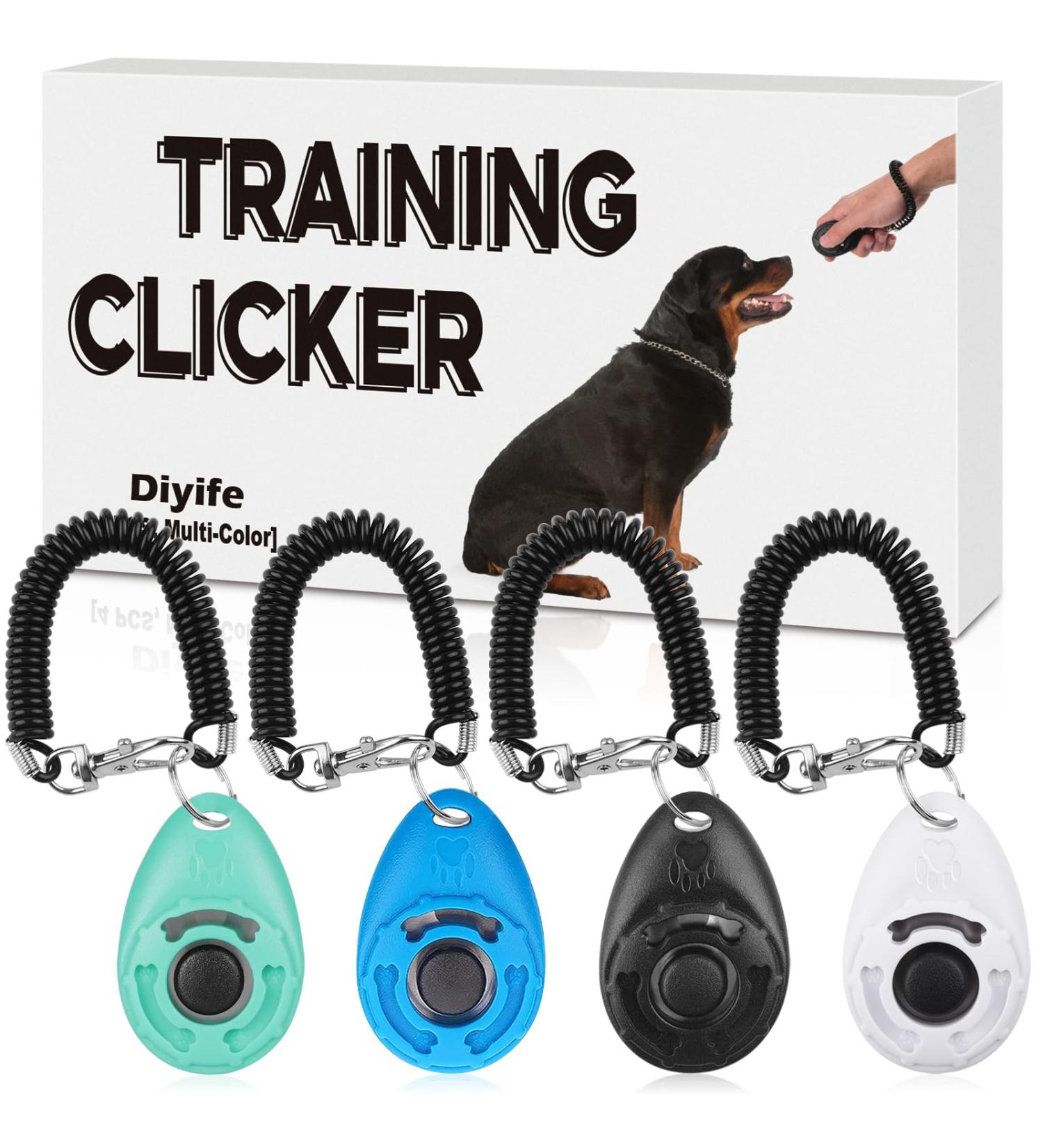 Diyife 4-Piece Multi-Color Clicker Set for Dog Training Clicker with Large Button & Hand Loop for Dogs Cats Horses (Cyan Blue Black White) - International Shipping Available - Buy Online on SooperMarket.com