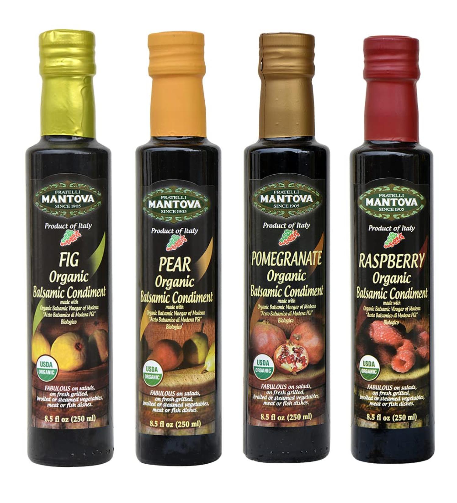 Organic Flavored Balsamic Vinegar of Modena Variety Pack - Pomegranate, Pear, Fig, Raspberry (4 x 8.5 Fl Oz) - Perfect for Gifts, Pasta, Salad, Ice Cream, Cocktails - Buy Online on SooperMarket.com