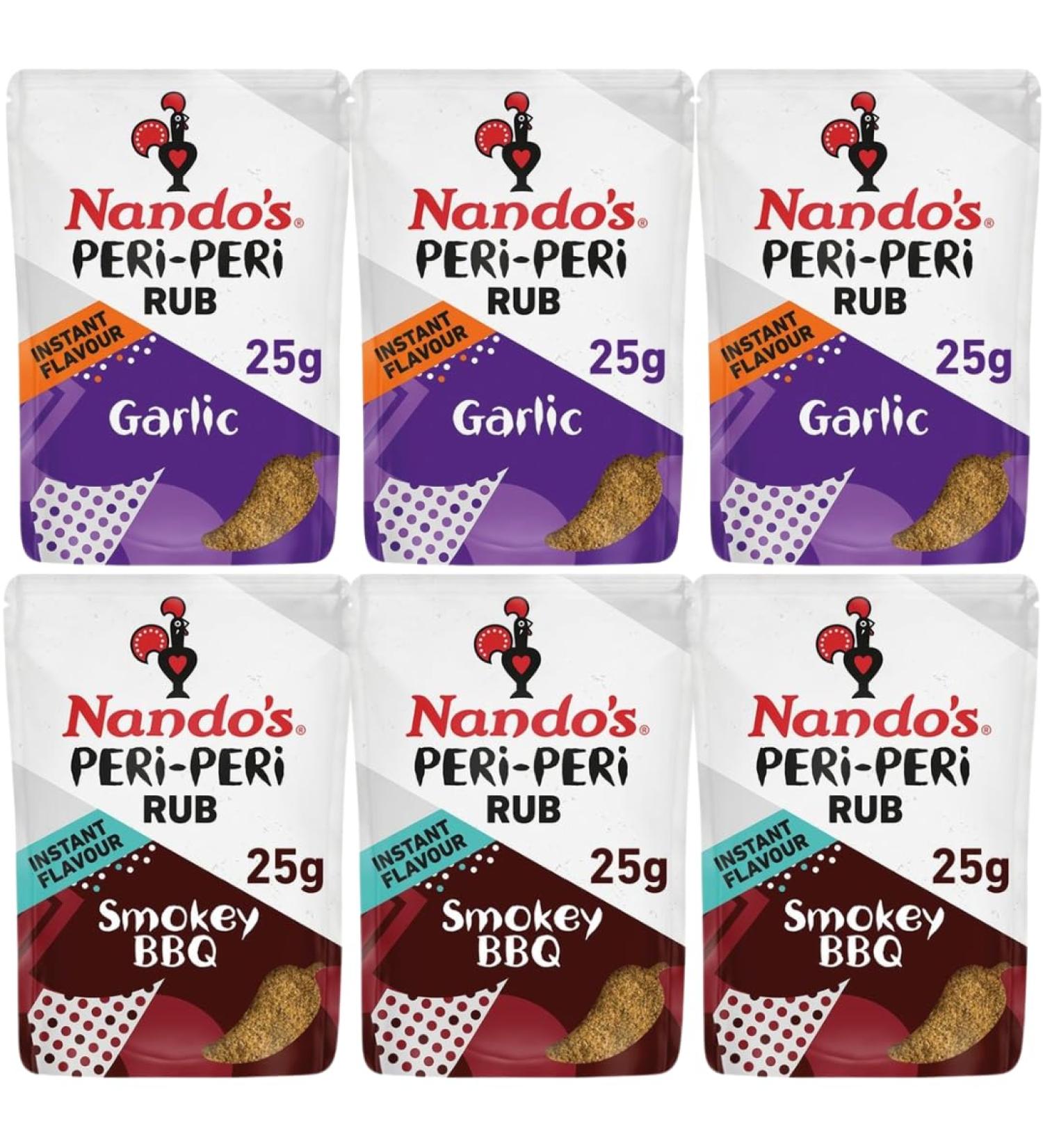 Peri Peri Seasoning Bundle With Nando's BBQ Seasoning Rub 25g x3 and Garlic Seasoning Rub 25g x3 (6 Pack) - Buy Online on SooperMarket.com