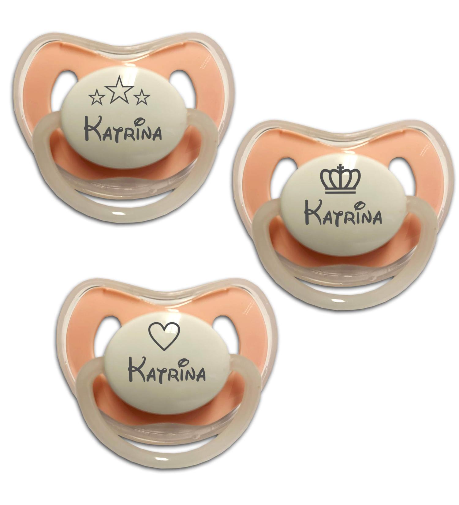 Personalized Baby Pacifier Set - 3-Pack Engraved Silicone Nipple for 6-30 Months | Heart Crown Star Designs & Custom Name - Buy Online on SooperMarket.com