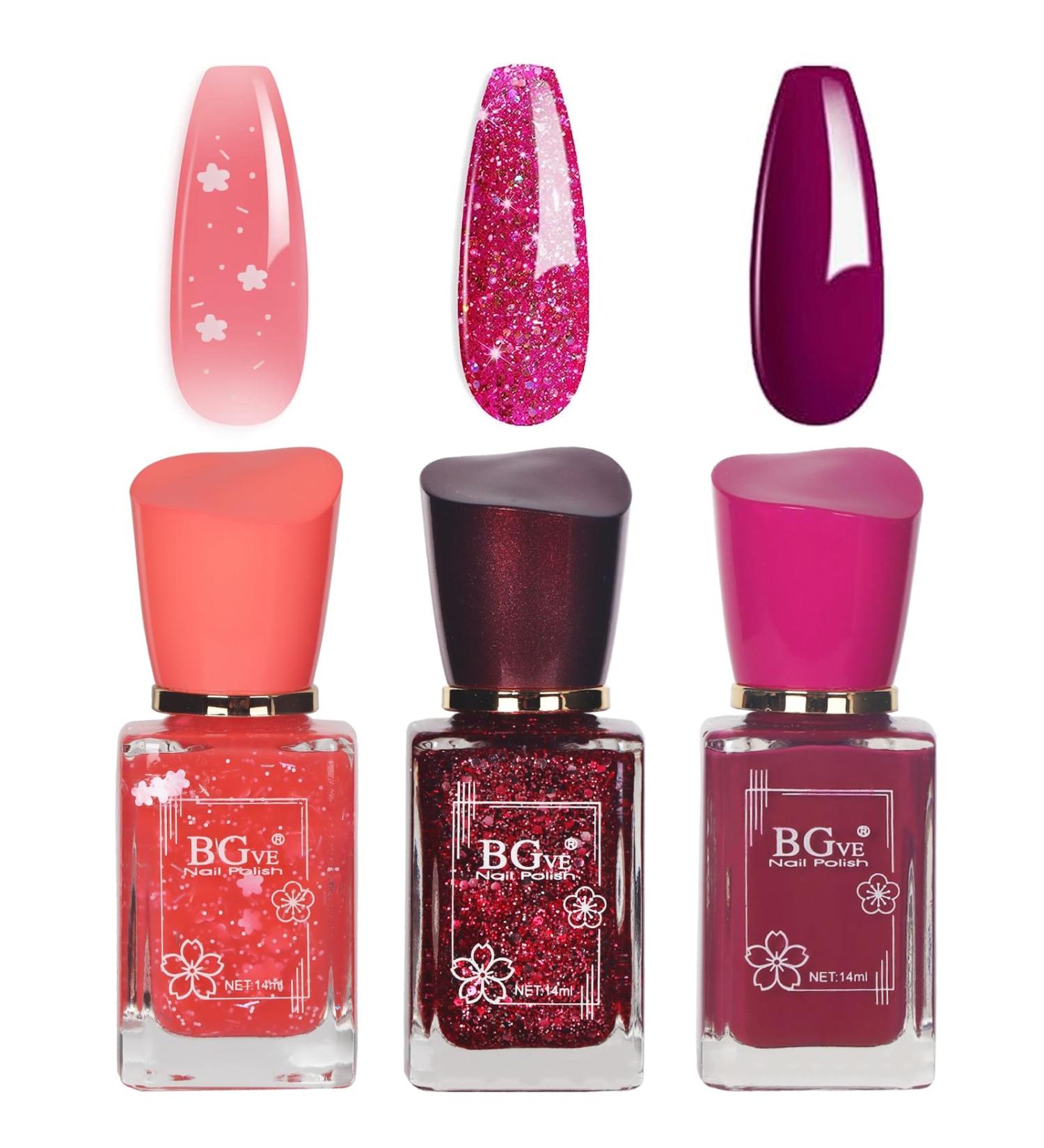 Nail Polish Set - Quick Dry Nail Polish - Pink Nail Polish with Glitter Flower - Long Lasting Chip Resistant Nail Polish for DIY Nail Art Manicure at Home - Buy Online on SooperMarket.com