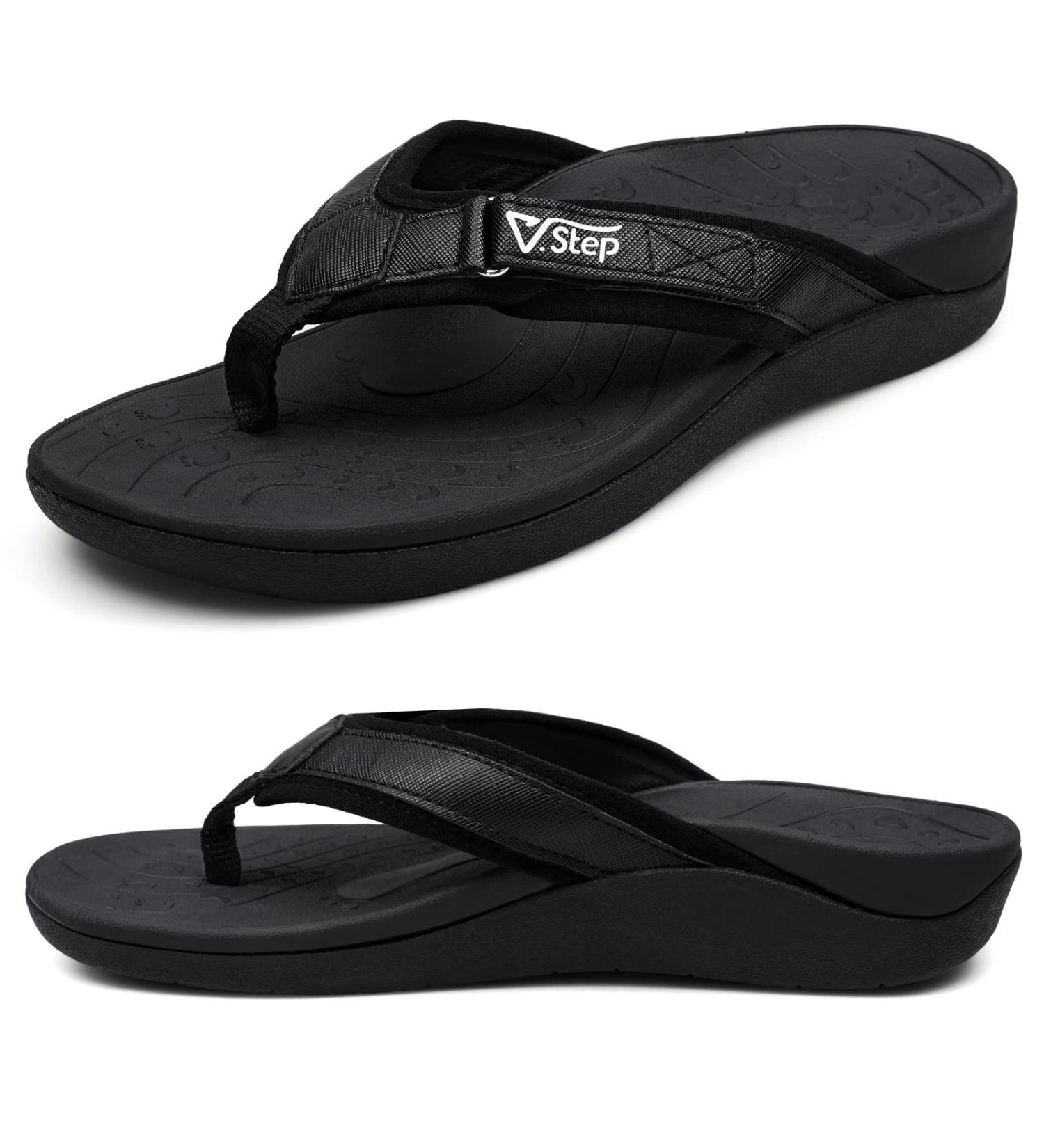V.Step Adjustable Orthopedic Flip Flops with Arch Support | Plantar Fasciitis Sandals - Black M10/W11 - Buy Online on SooperMarket.com
