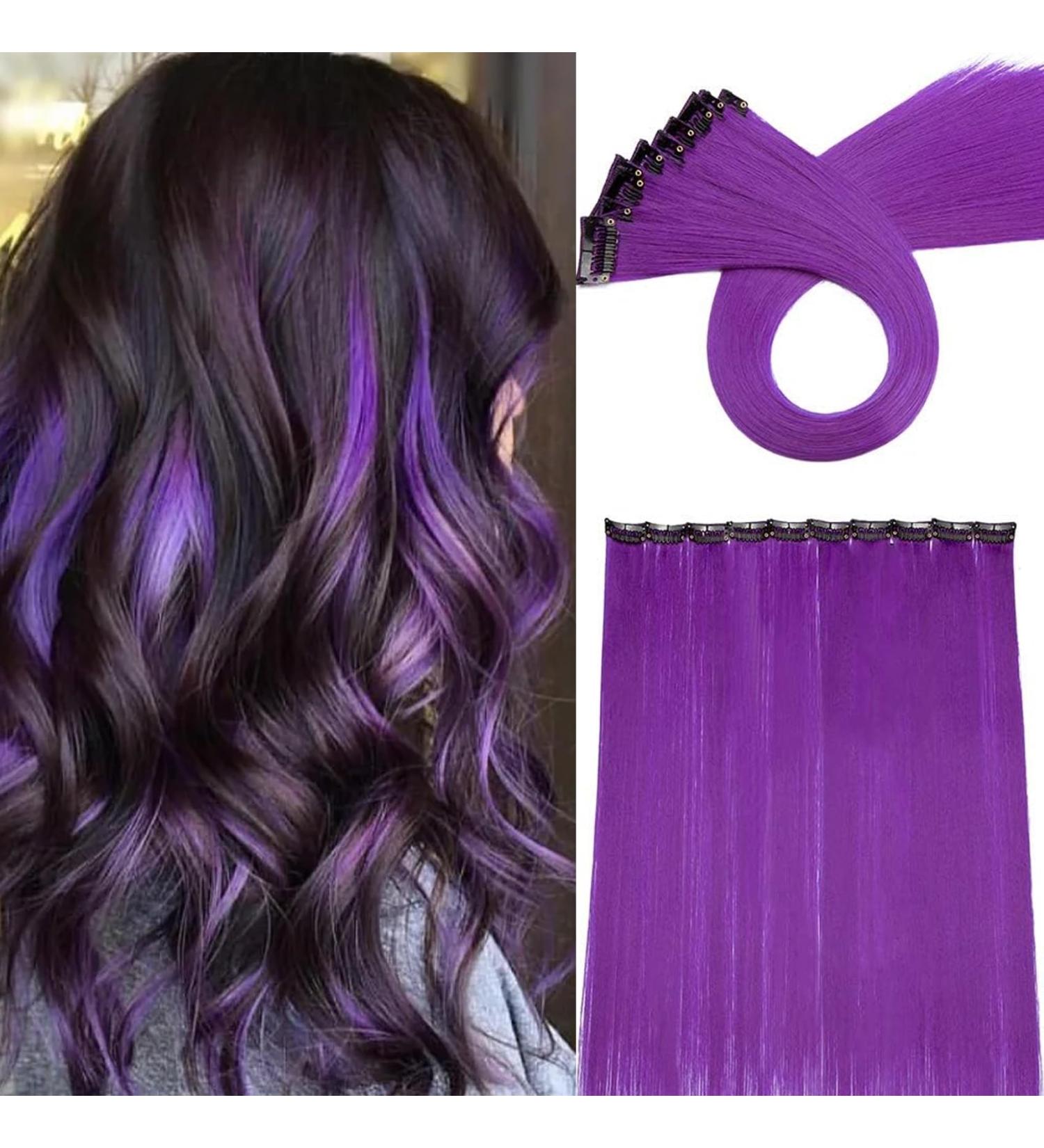 Rainbow Clip-In Hair Extensions | 50cm Dark Purple Strands | 10 Pcs 80g Realistic Smooth Hair - Buy Online on SooperMarket.com