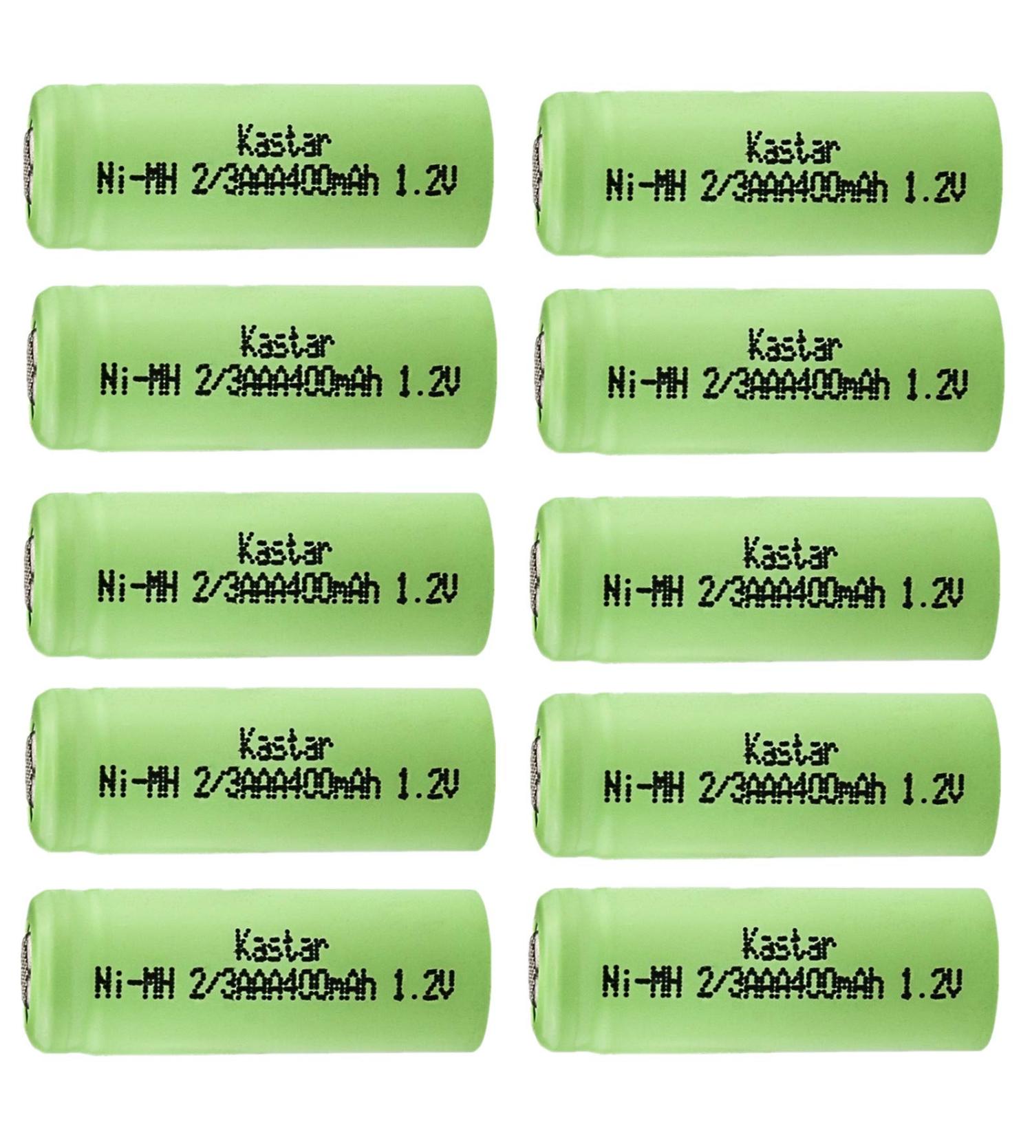 Kastar 2/3AAA Rechargeable Ni-MH Battery 400mAh Flat Top - 10Pcs for Solar Lights Remote Control & Garden Use - Buy Online on SooperMarket.com