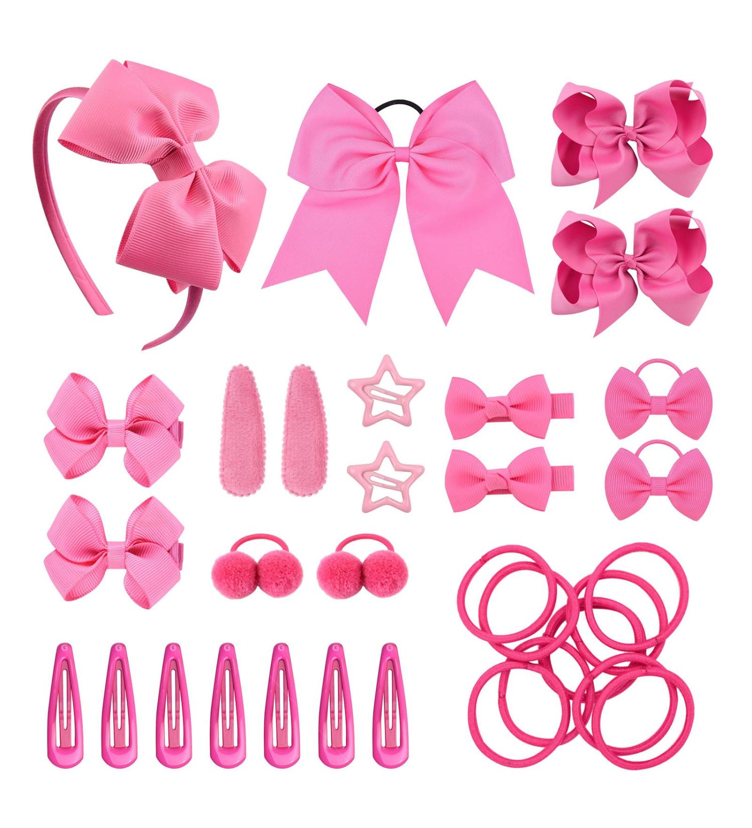 SKHAOVS 33 Pieces Pink School Girls Hair Accessories Kit Girls Hair Accessories Set Pink Bows Hair Ties Baby Hair Cips for Girls Hair Accessories for Girl Teen Toddler Birthday Gift(Pink) - Buy Online on SooperMarket.com