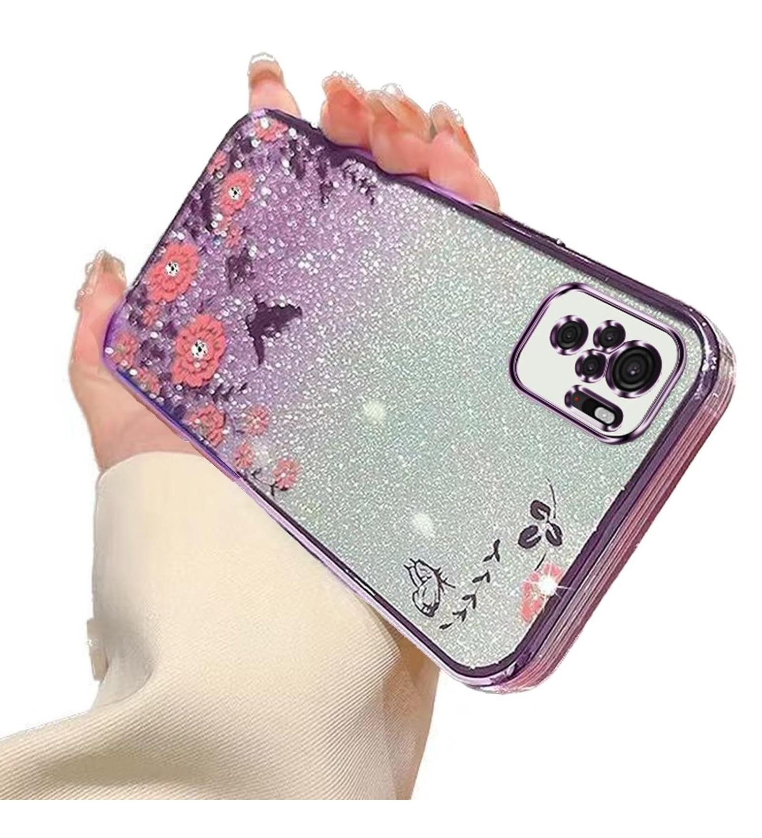 Tivenfezk Nadoli Glitter Diamond Case for Xiaomi Redmi Note 10 4G - Sparkle Flower Butterfly Soft Silicone Cover - Protective Rhinestone Frame in Purple - Buy Online on SooperMarket.com
