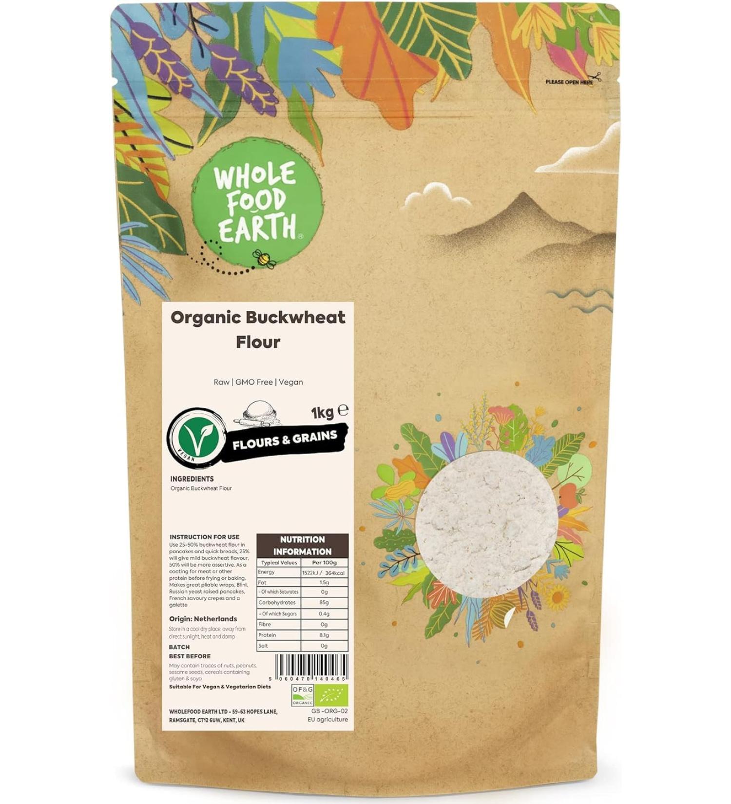 Wholefood Earth Organic Buckwheat Flour 1kg - GMO Free, Vegan & Certified Organic - Buy Online on SooperMarket.com