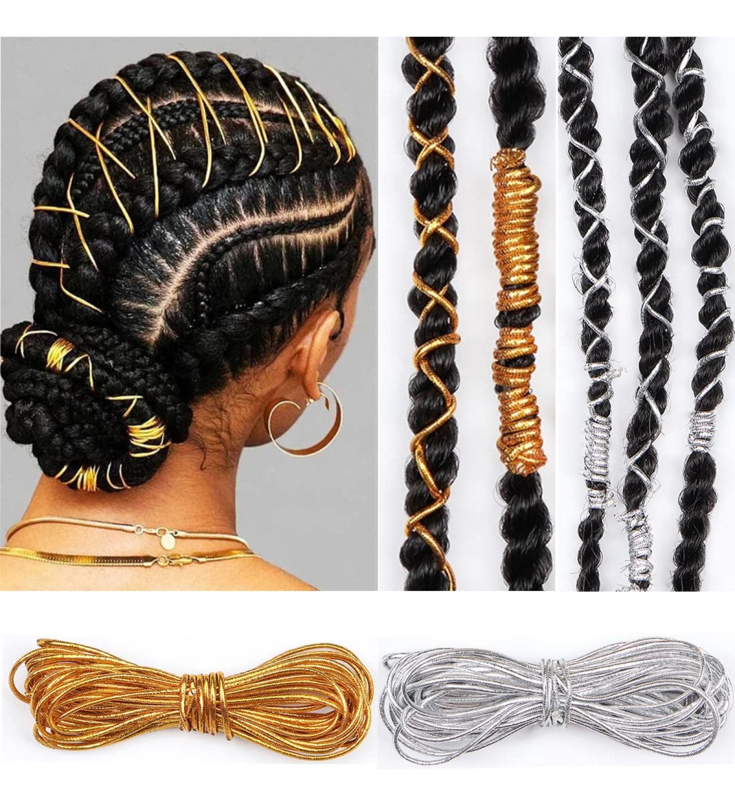 Dreadlock Braids Hair Accessories - Silver/Gold Shimmer Stretch Elastic Cord for African Braid Styling - 5M - Buy Online on SooperMarket.com
