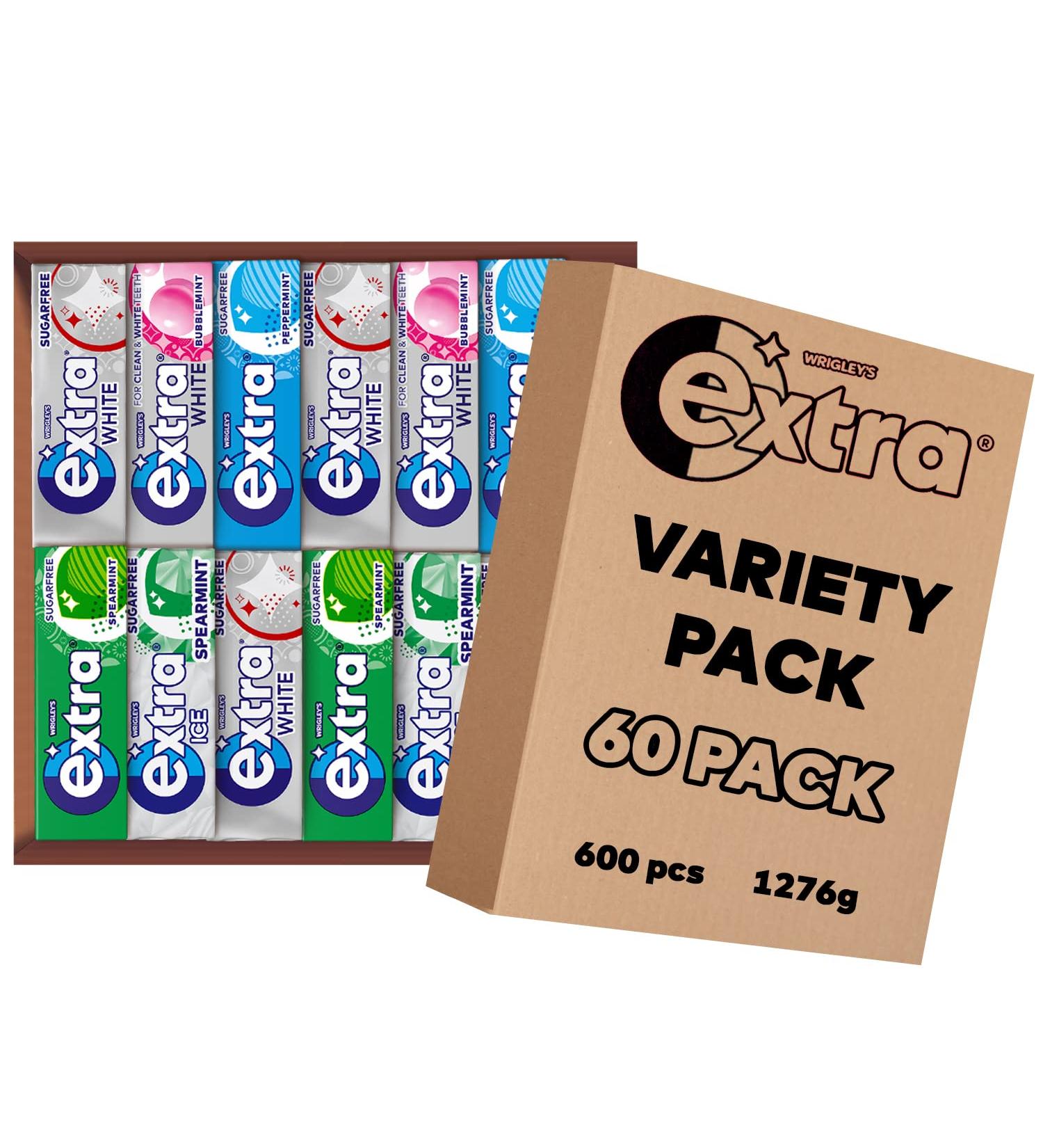 Extra Chewing Gum Variety Pack Bundle Peppermint Spearmint Strawberry Blueberry Flavours & More Sugar Free Selection Bulk Box 600 Pieces (60 packs) Pack of 1 - Buy Online on SooperMarket.com