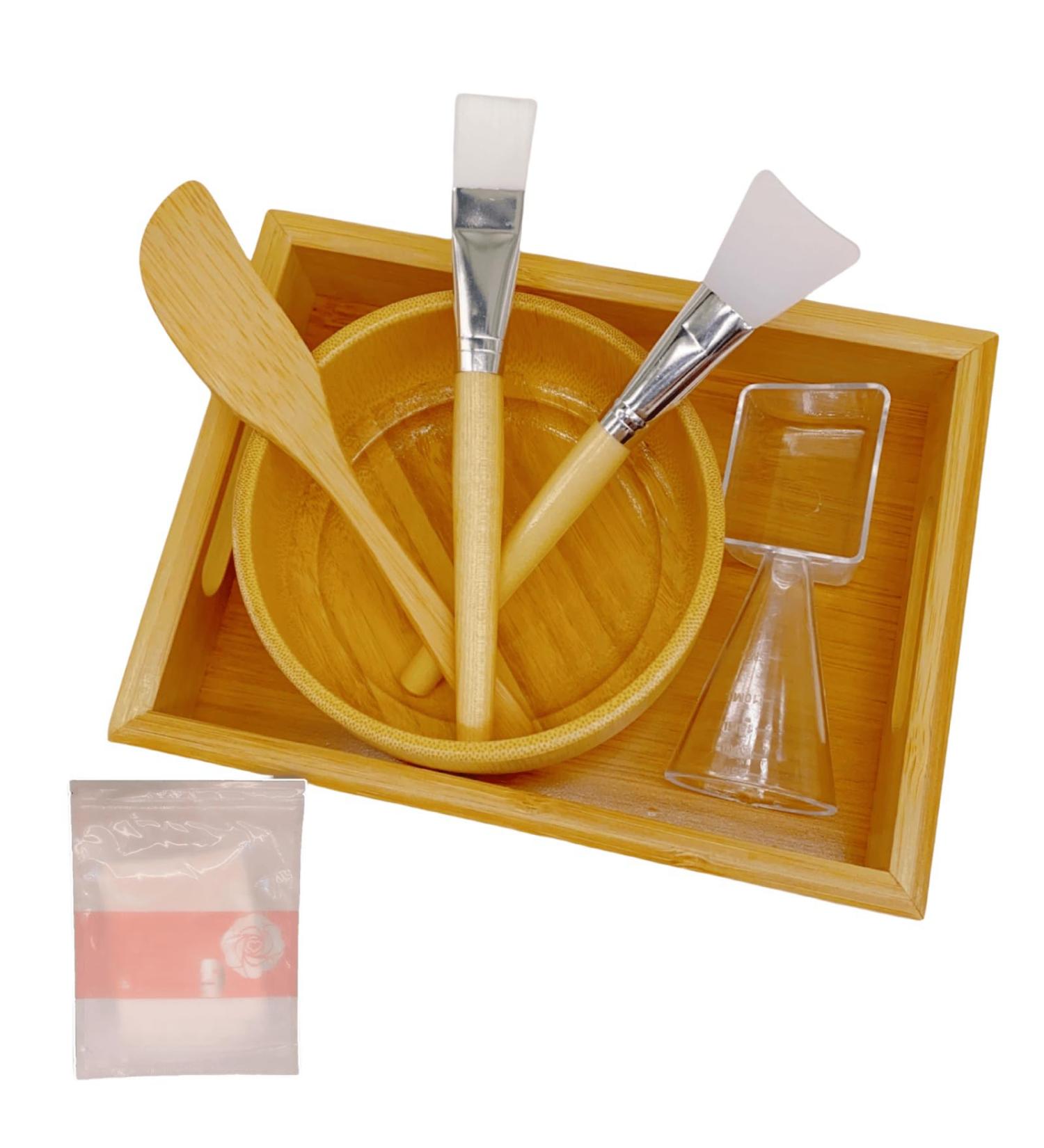 Face Mask Mixing Bowl Set - Bamboo DIY Facial Tools for Skin Care | Complete Mixing Tool Kit with Bowl Spatula Spoon & Brush Applicator - Buy Online on SooperMarket.com