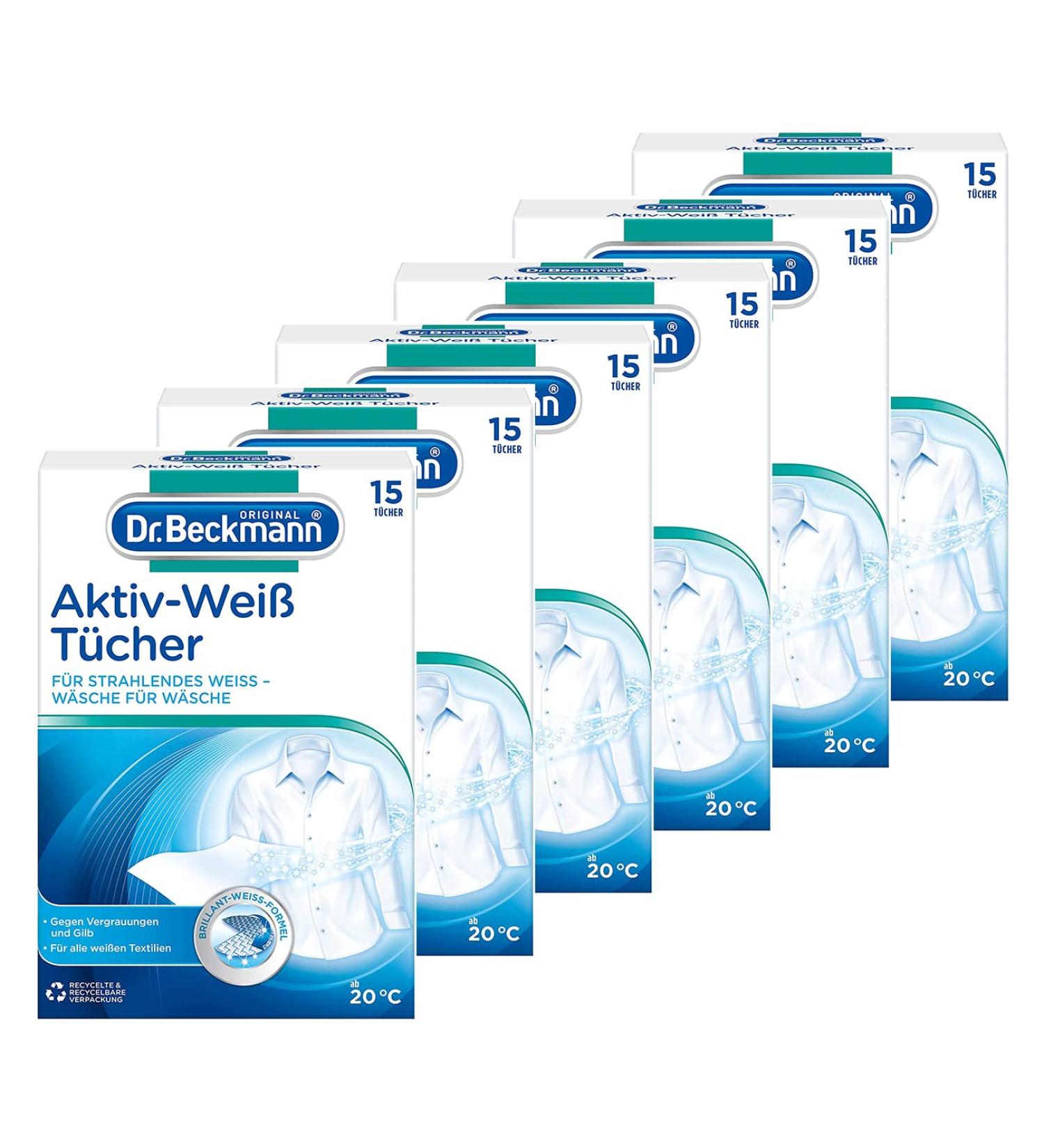 Dr. Beckmann Active White Wipes - Brilliant White with Every Wash | Anti-Greying | 6-Pack (90 Wipes) - International Shipping Available - Buy Online on SooperMarket.com
