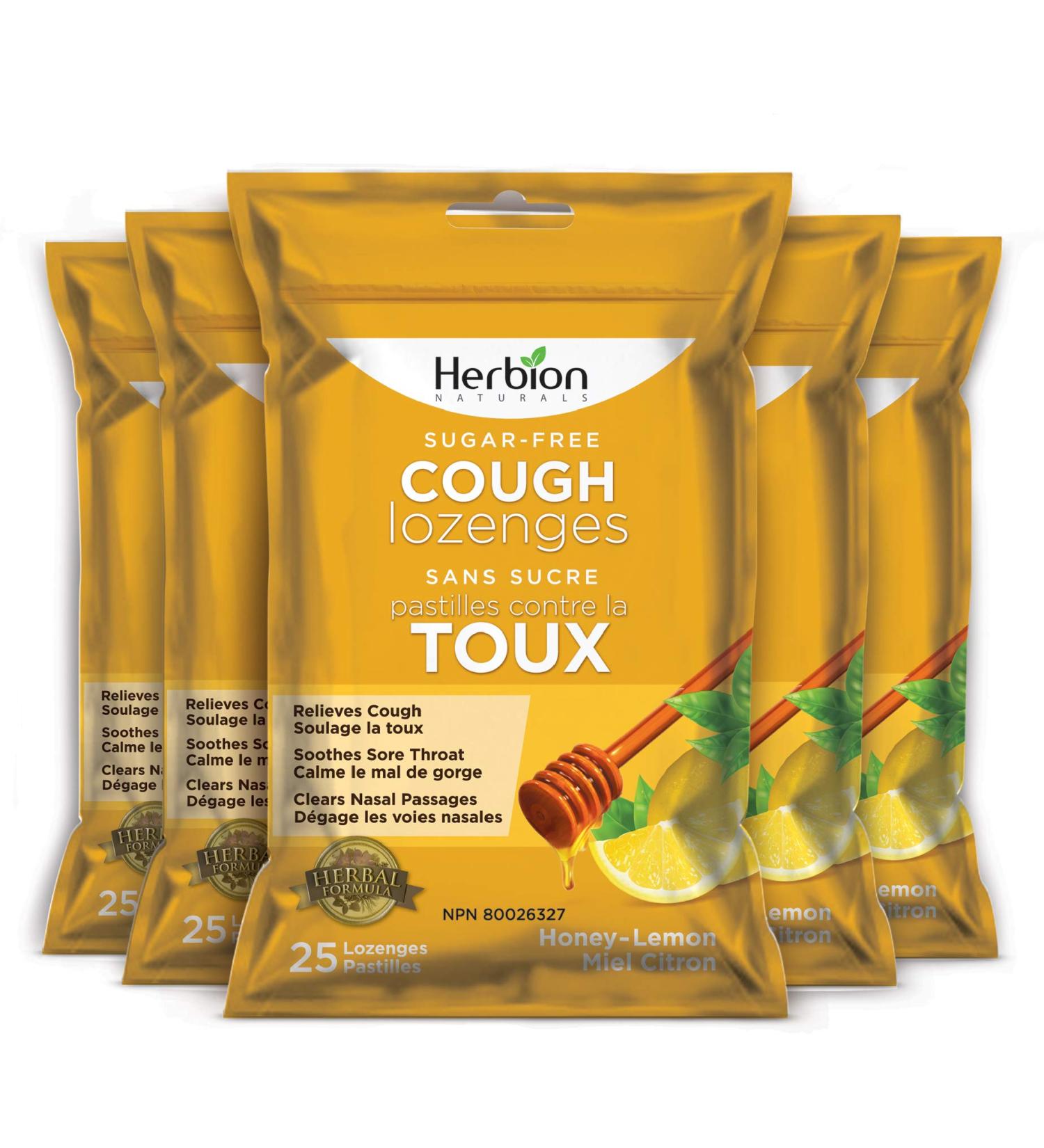 Herbion Naturals Cough Lozenges Sugar Free Honey Lemon Flavor | Cough Suppressant | Sore Throat Relief | Pack of 5 125 Counts - Buy Online on SooperMarket.com
