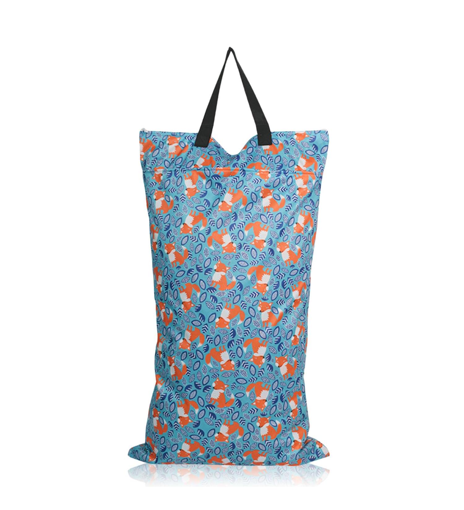 Wet Bag Waterproof Large Double Zipper Reusable Wet Bag for Baby Diaper Gym Beach Pool - Fox Design | 40x70cm - Buy Online on SooperMarket.com