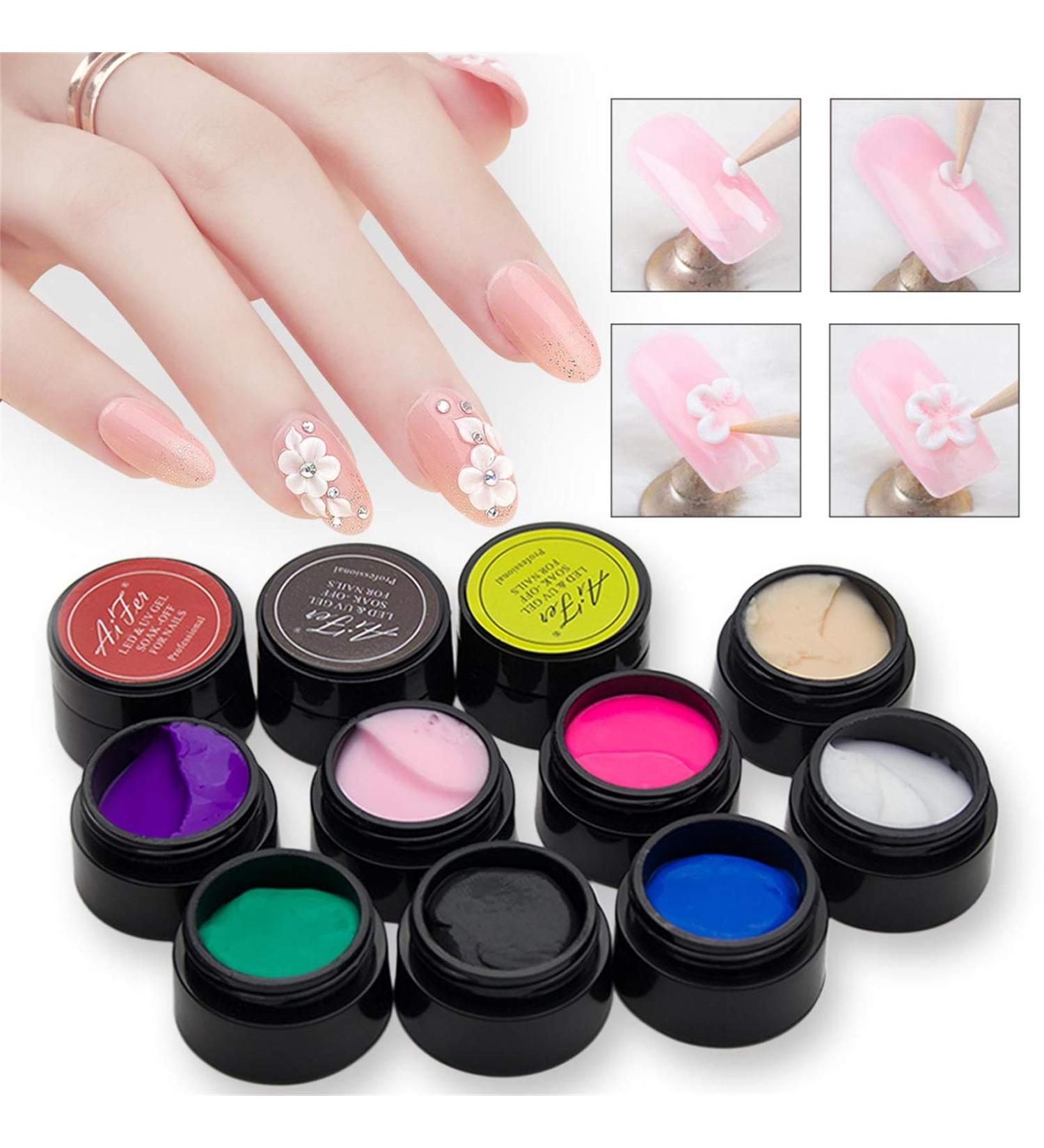 Saviland 3D Sculpture Gel Nail Art Kit - 12pcs Carving Gels for Decoration Patterns in White Pink Red Blue Black - 0.28oz - Buy Online on SooperMarket.com