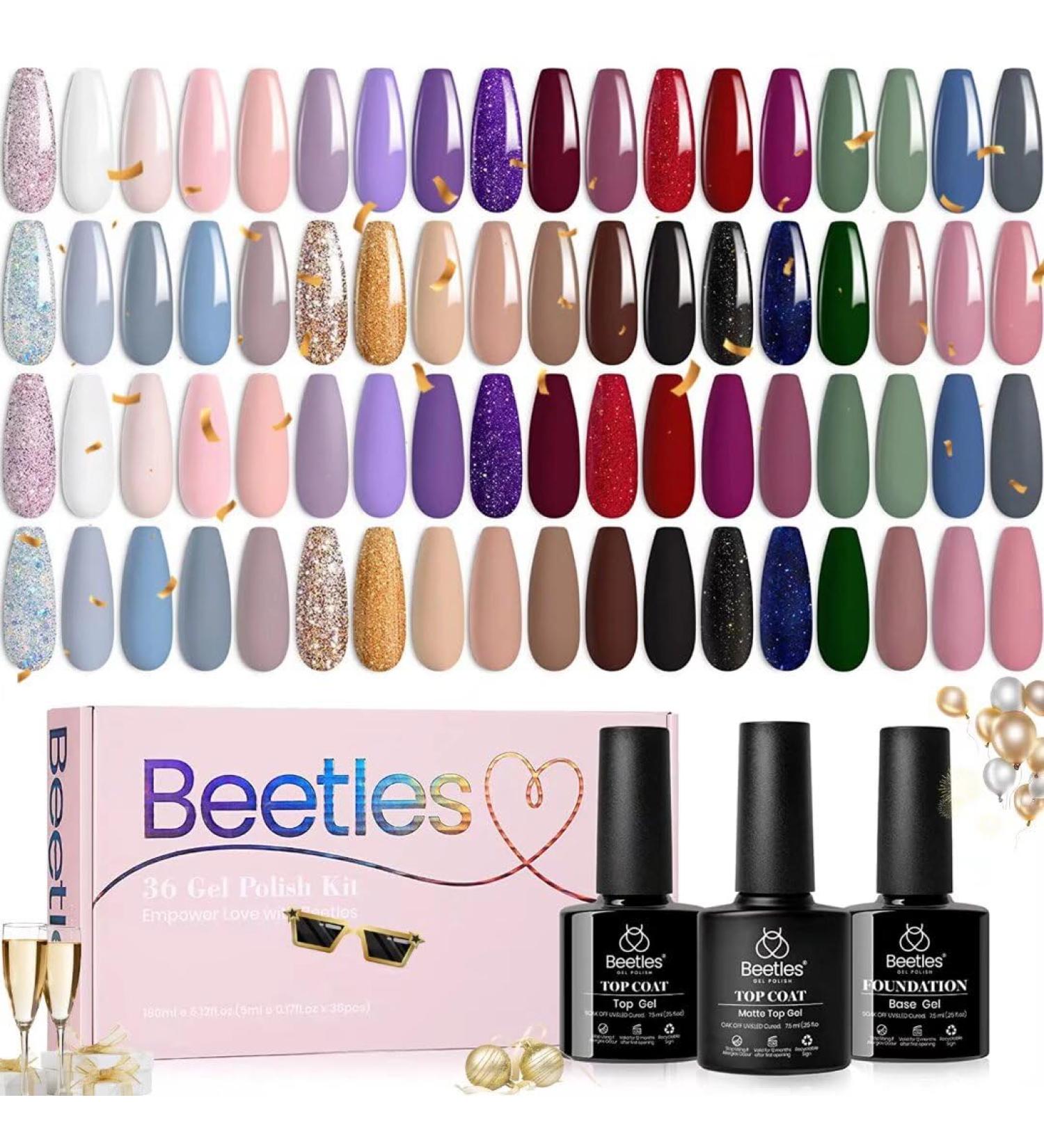 Beetles Gel Nail Polish Kit - 36 Popular Colors with Base, Glossy & Matte Top Coat - All Seasons Solid Sparkle Glitters - Perfect Gift for Women - Buy Online on SooperMarket.com