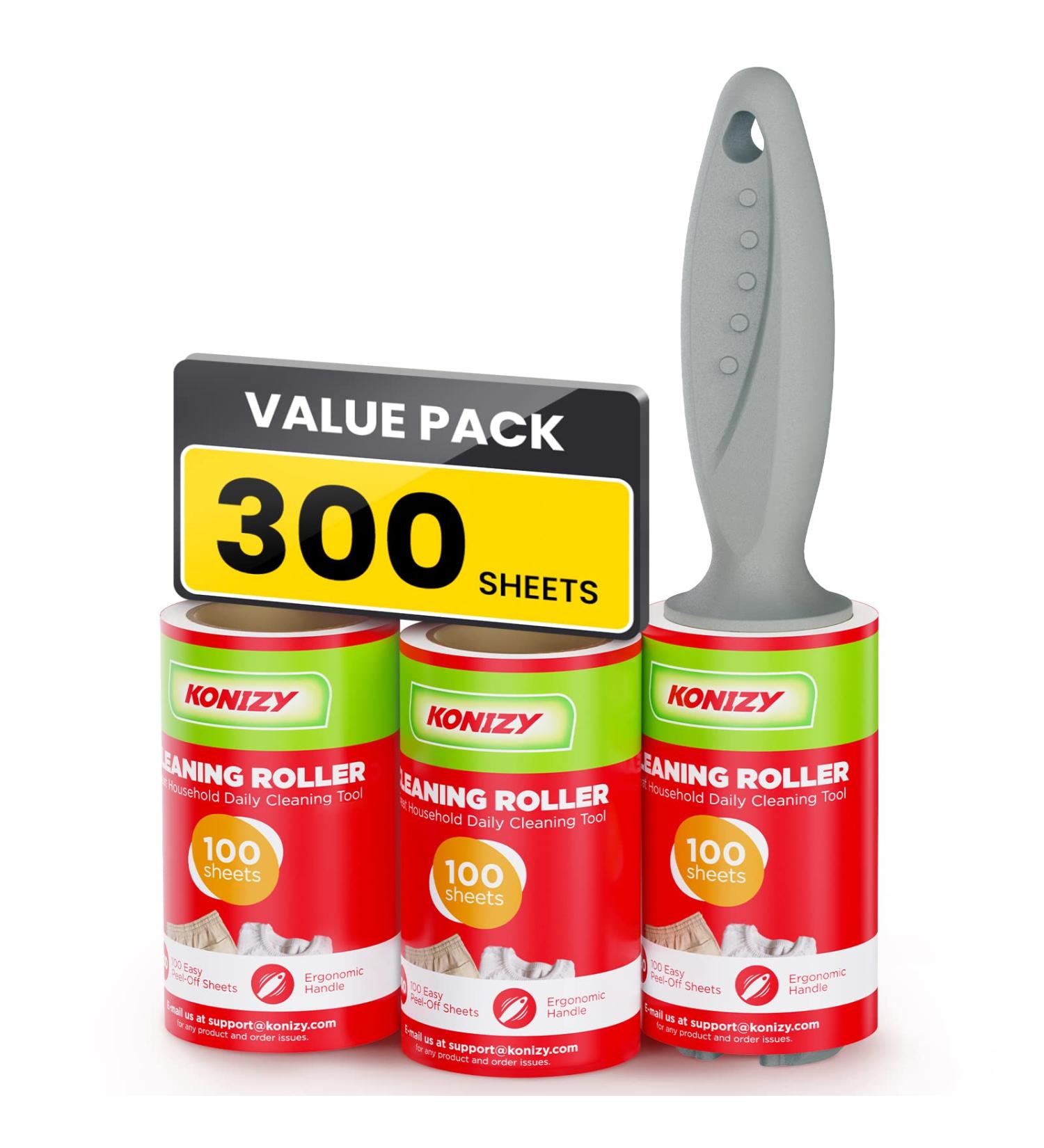 KONIZY Pet Hair Lint Rollers Mega Value Set - 300 Sheets - Portable Lint Remover for Clothes, Furniture, Carpet - Dog & Cat Hair Removal - Extra Sticky - Upgraded Handle - Red - Buy Online on SooperMarket.com