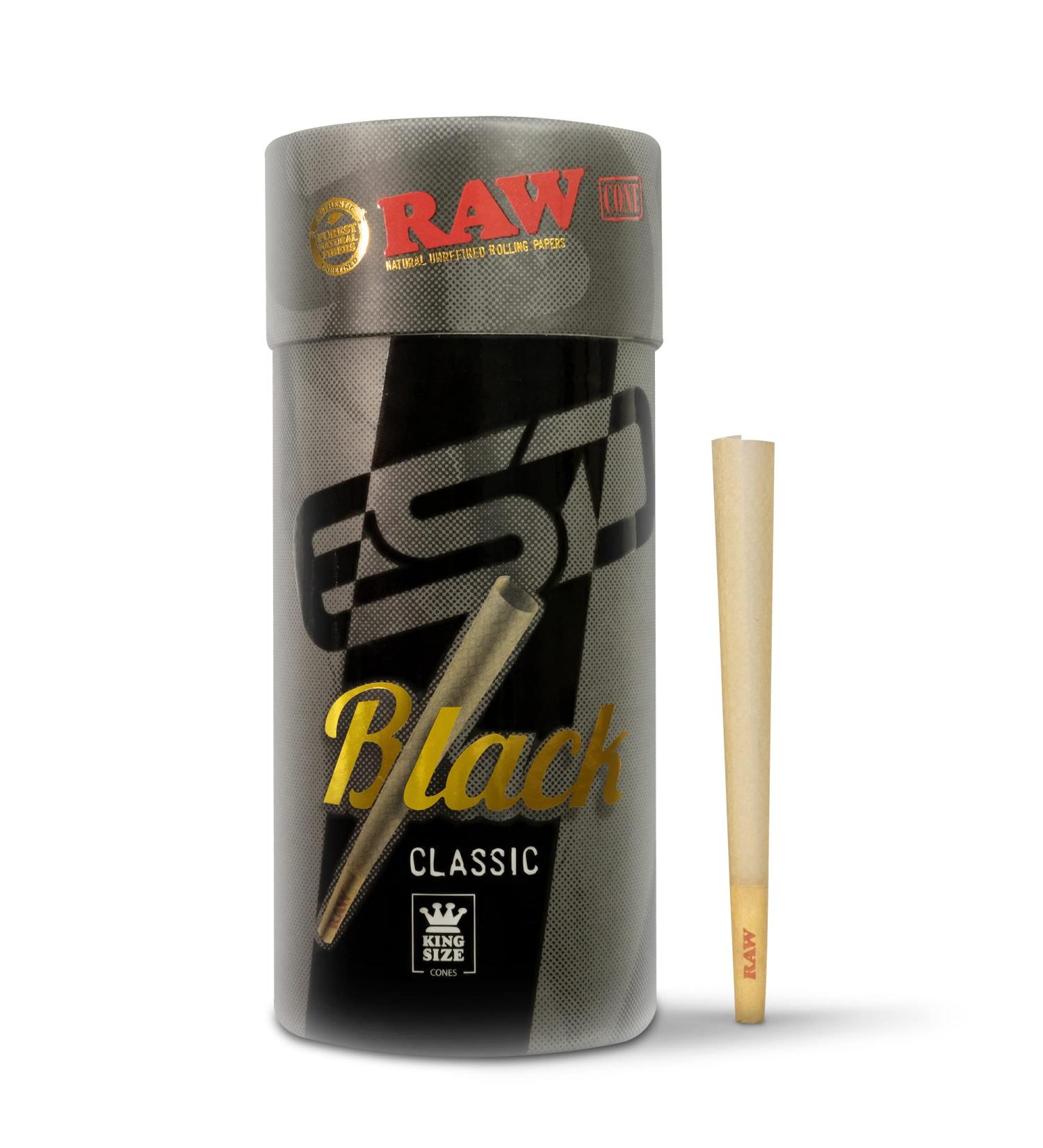 RAW Black Cones King Size 100 Pack - Natural Pre Rolled Rolling Papers with Tips & Packing Tubes | Slow Burning & Extra Fine for Thin, Translucent Paper | 100 Count - Buy Online on SooperMarket.com