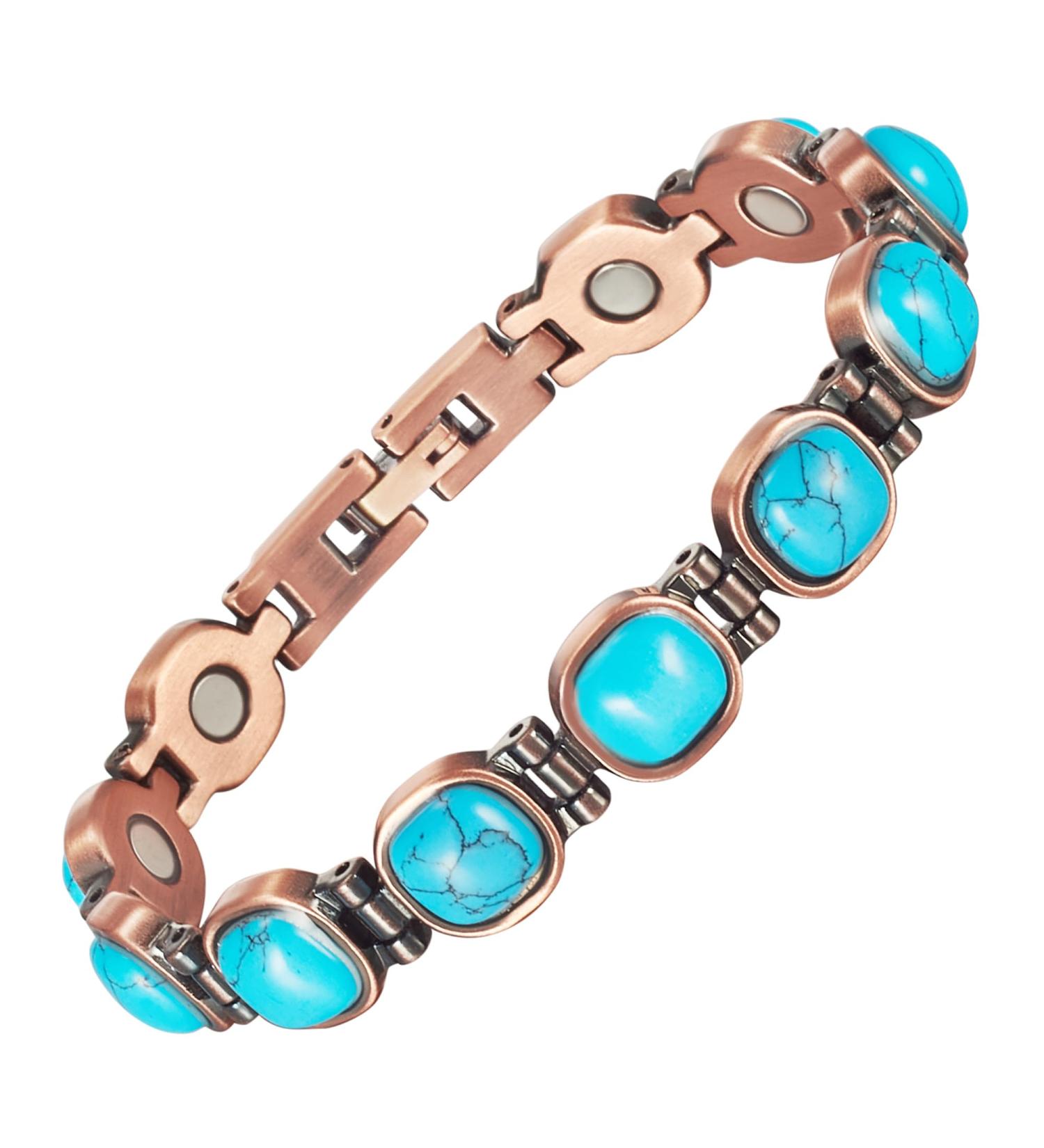 EnerCoppeX Copper Magnetic Bracelet for Women - Turquoise Jewelry with 3500 Gauss Magnet (COB-0173) - Buy Online on SooperMarket.com