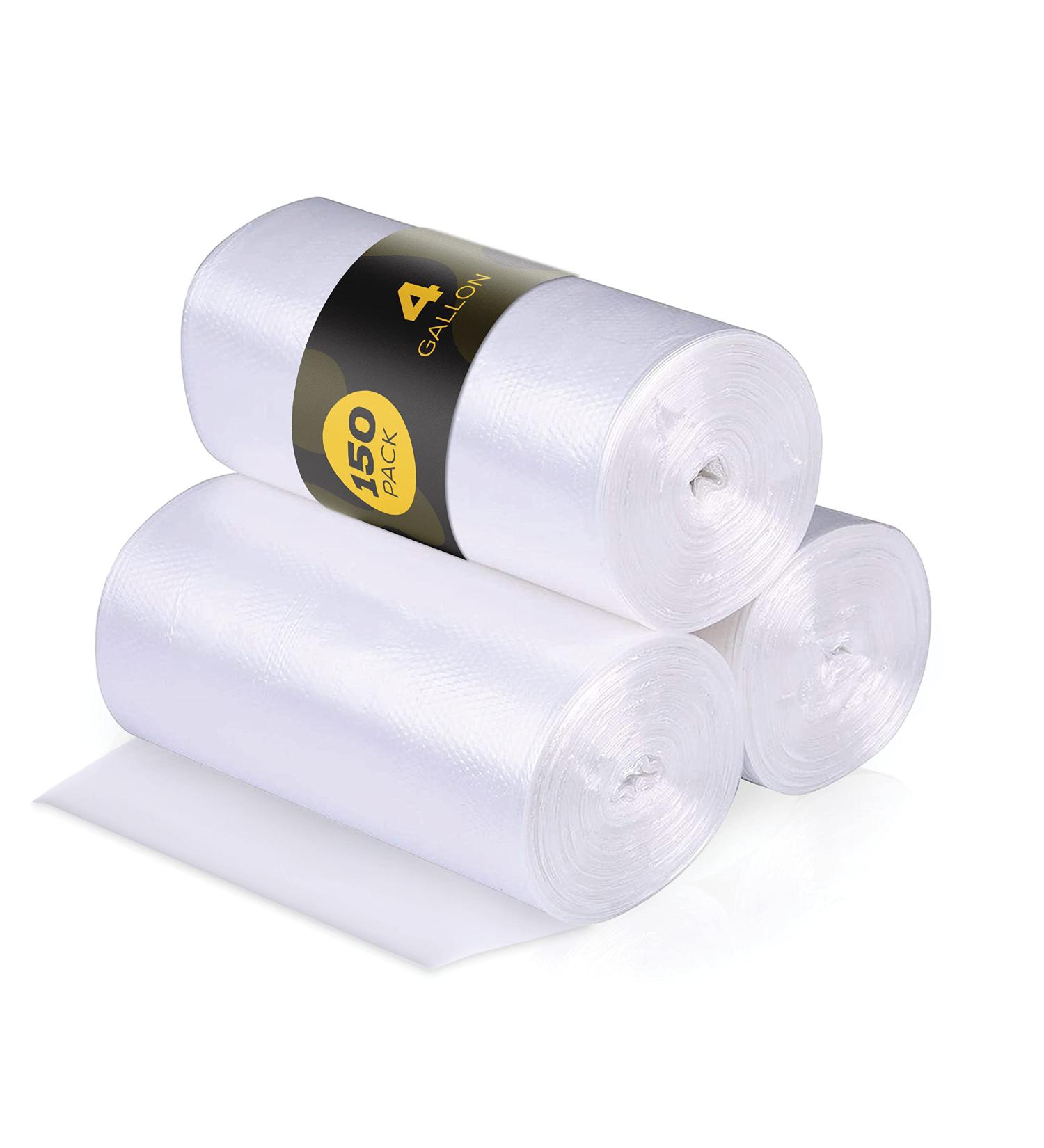 150 Small Mini Garbage Bags - 4 Gallon Clear Bathroom Trash Can Liners | 17 x 18 Inch | Bulk Plastic Waste Basket Bags - Buy Online on SooperMarket.com
