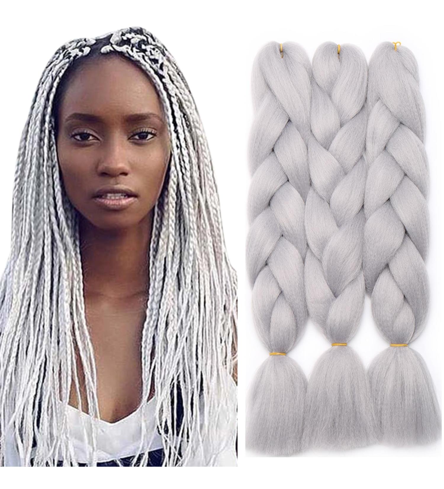 Tess Braids Extensions 60 cm - Jumbo KanCalon Hair for Box Braids - 100g Silver White (1 Piece) - Buy Online on SooperMarket.com