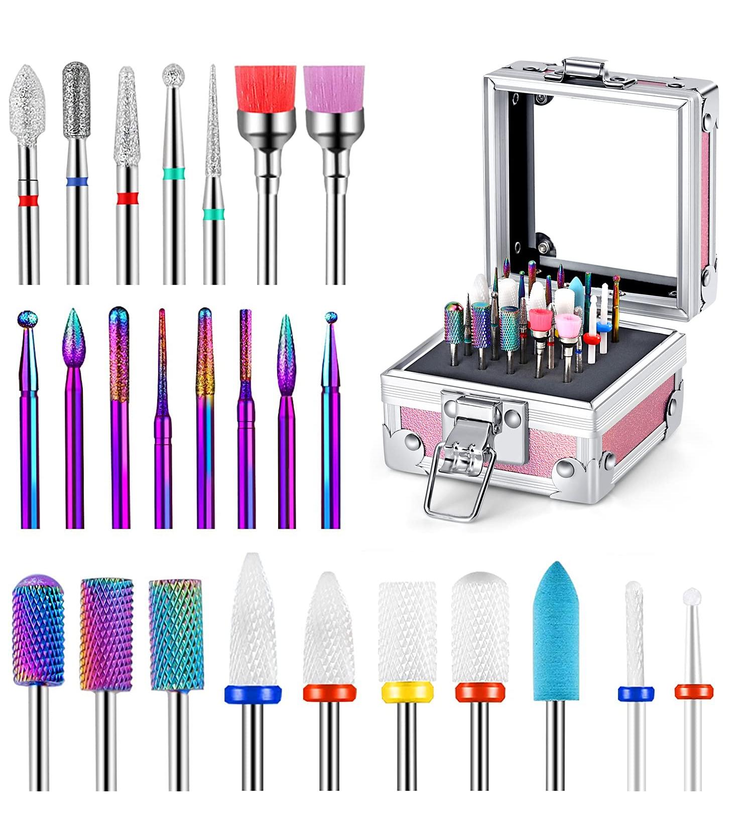 25Pcs Nail Drill Bits Set with Portable Holder - Ceramic Diamond Carbide Cuticle Efile Remover Bits for Acrylic Nails - 3/32 Inch, Home Salon Acrylic Gel Nail Polish - Buy Online on SooperMarket.com