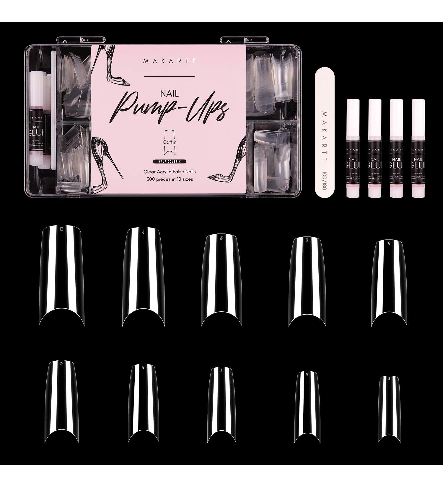Makartt Soft Gel Nail Tips Press On Nails Set - 500 Clear Coffin Nail Tips, Glues, File, Case - Half Cover False Nails Kit - Buy Online on SooperMarket.com