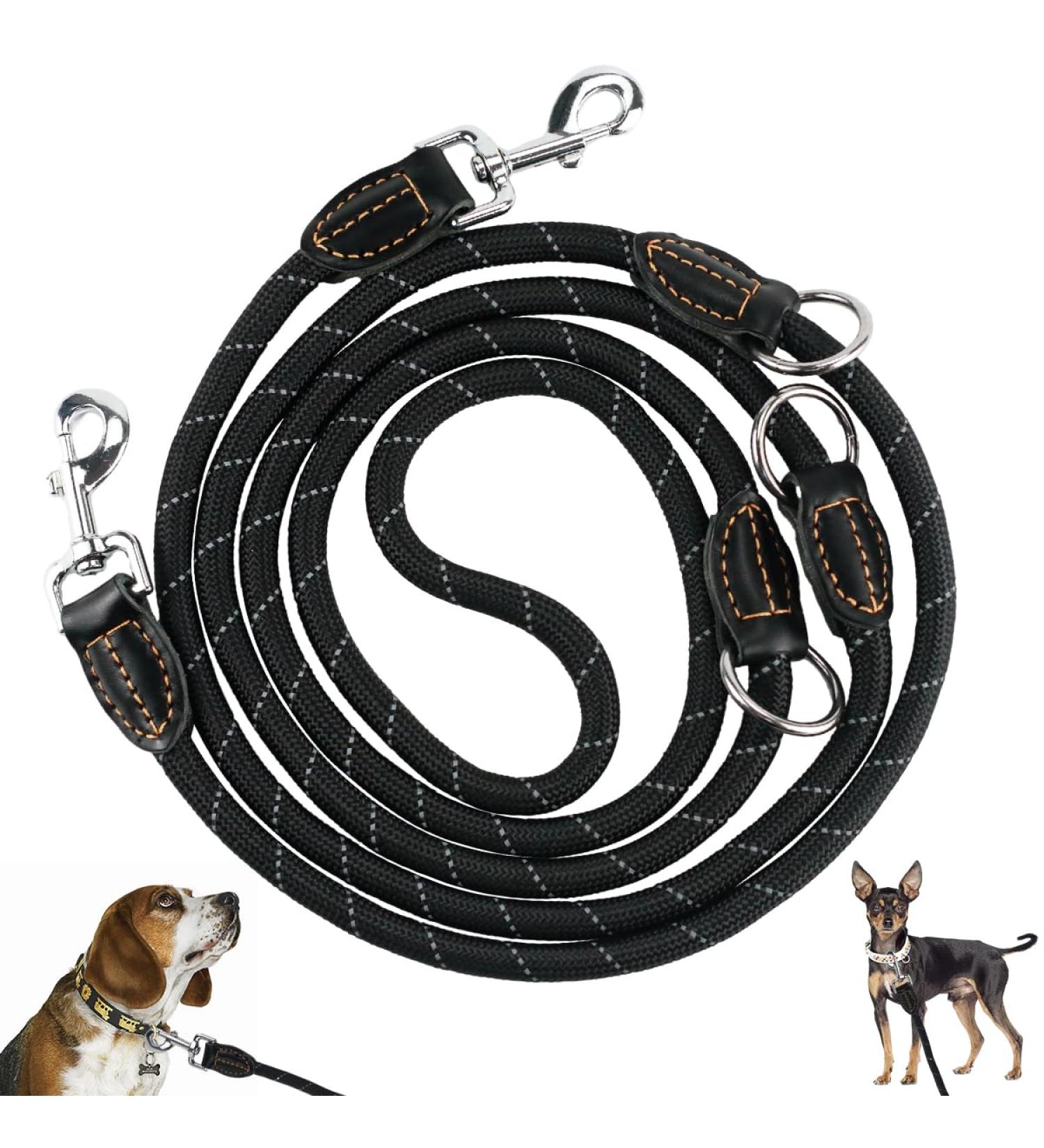 Toivize Adjustable Dog Leash for Large Dogs - 3m Nylon with Reflective Stripes 2 Carabiner Hooks & 3 Rings - Durable & Stylish Black - Buy Online on SooperMarket.com