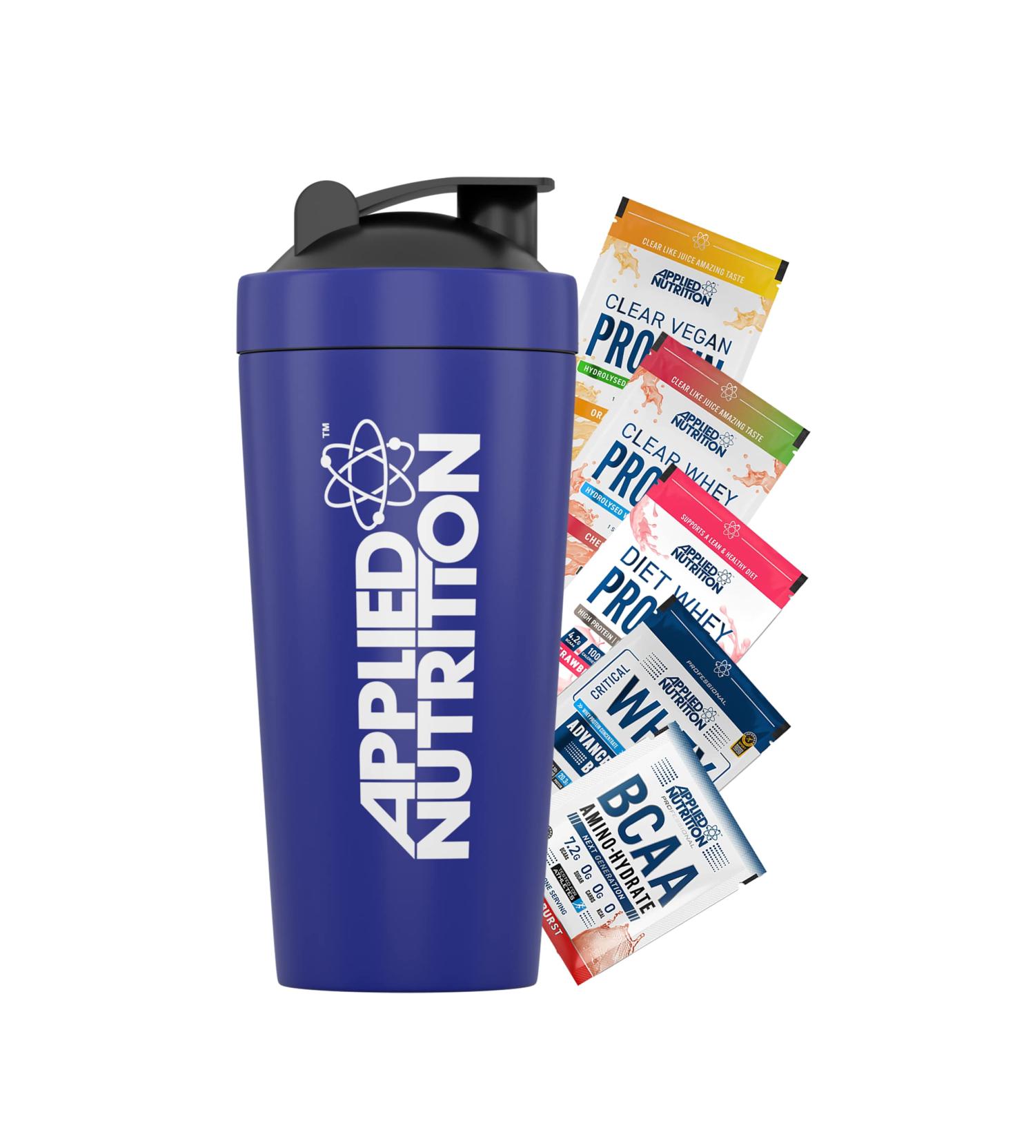 Applied Nutrition Stainless Steel Protein Shaker Bundle - 750ml Metal Shaker Bottle + 5 Samples - Buy Online on SooperMarket.com