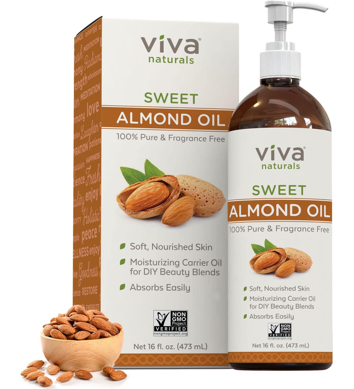 100% Pure Sweet Almond Oil for Hair and Skin - Non-Greasy Massage Oil - Carrier Oil for Essential Oils - Expeller-Pressed - Non-GMO - 16 fl oz - Buy Online on SooperMarket.com