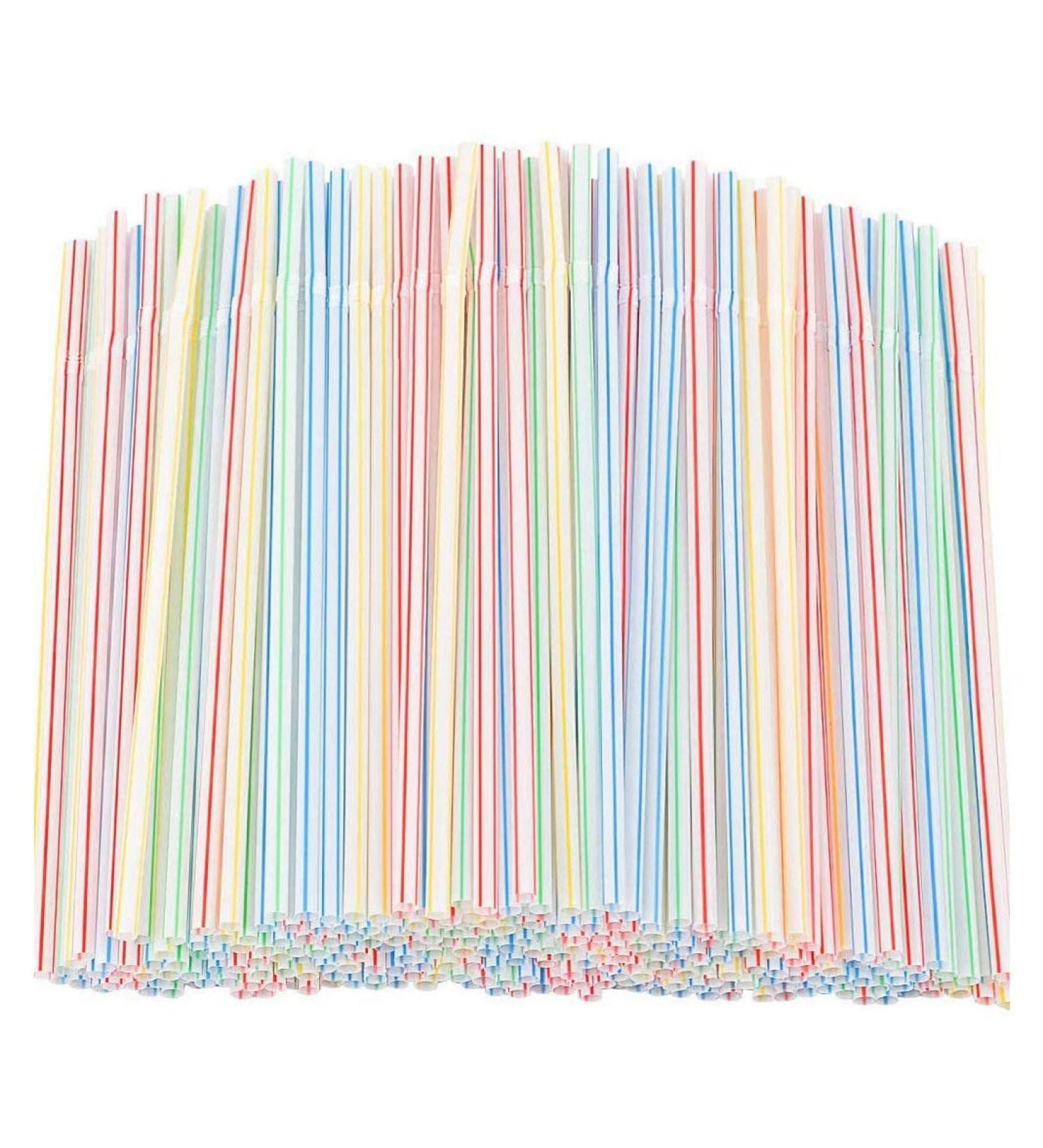 RETYLY 1500 Pcs Flexible Plastic Straws Striped Multi Colored Disposable Straw 8 inch Long - Buy Online on SooperMarket.com
