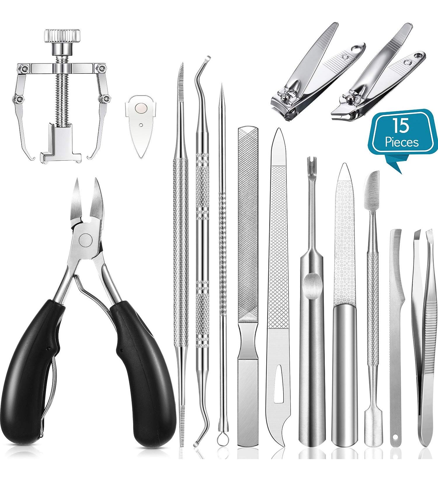 15 Pieces Stainless Steel Ingrown Toenail Tools Set - Nail Clipper Cuticle Cutters Pedicure Kit for Thick Nails (Black) - International Shipping - Buy Online on SooperMarket.com