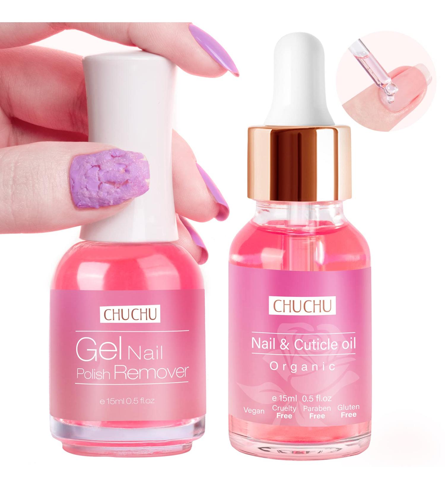 CHUCHU Gel Nail Polish Remover - 15ml with Nail Cuticle Oil for Quick & Easy Removal, Moisturizes & Strengthens Nails - Soothing & Nourishing Formula - Buy Online on SooperMarket.com