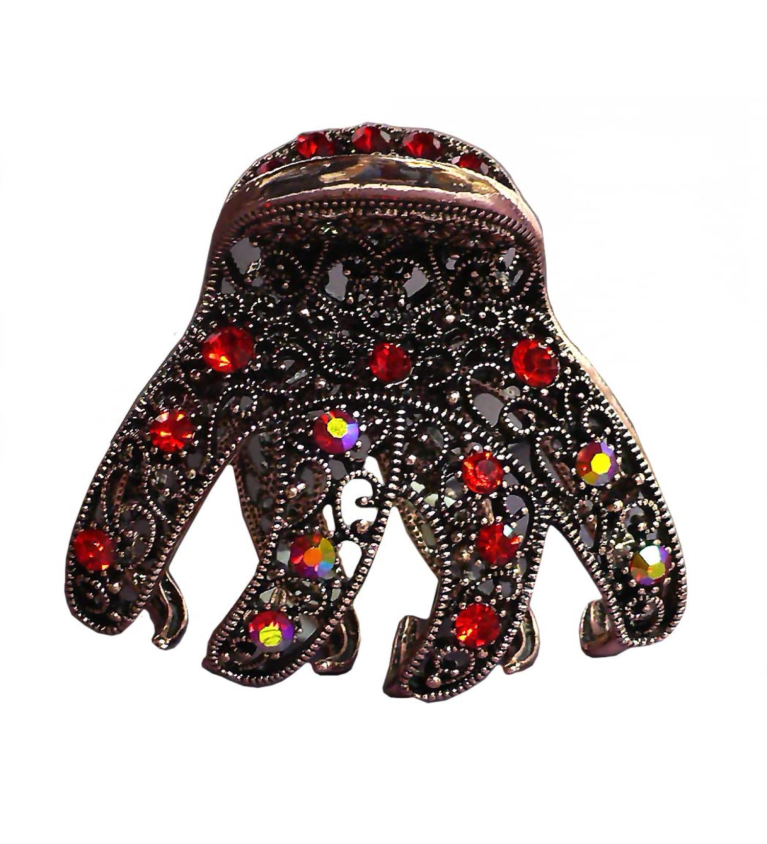 JCGY Antique Bronze Metal Hair Claw with Sparkly Red Crystals - YY86410Red, Red/Bronze Trim - Buy Online on SooperMarket.com