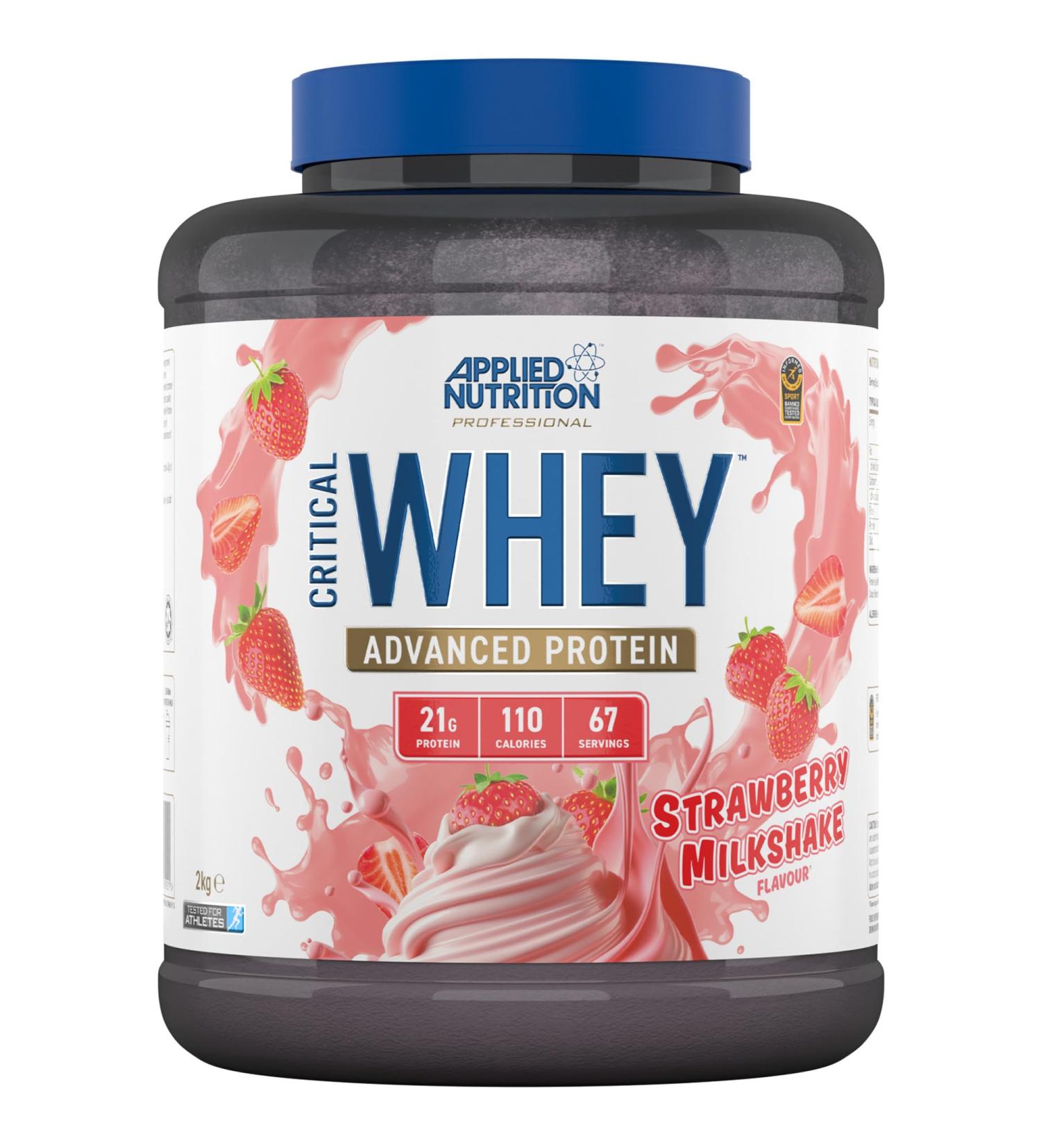 Applied Nutrition Critical Whey Protein Powder 2kg - High Protein Strawberry Milkshake Supplement with BCAAs & Glutamine - Buy Online on SooperMarket.com