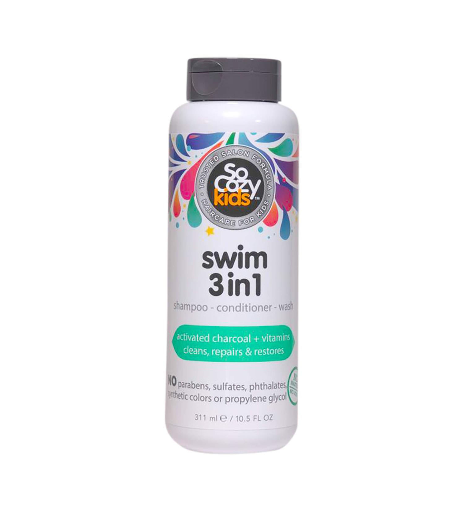 SoCozy Kids Swim 3-in-1 Shampoo Conditioner & Body Wash - Activated Charcoal Formula for Swimmers - Salt & Chlorine Removal - 3-in-1 Combo Pool Shampoo - Buy Online on SooperMarket.com