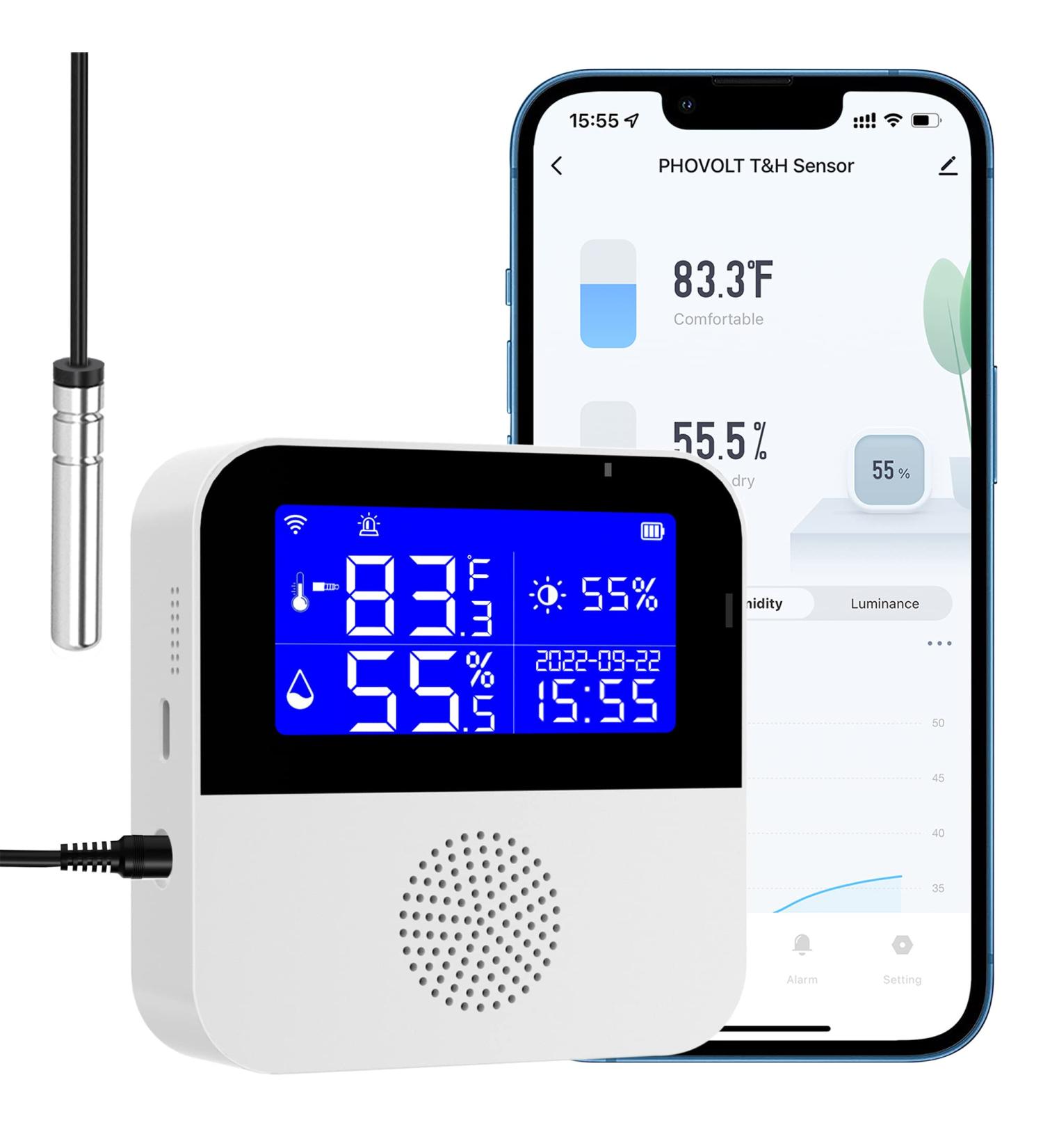 WiFi Hygrometer Thermometer with External Probe - Wireless Digital Monitor for Home, Greenhouse, Fish Tank & Refrigerator - Tuya App Compatible - Real-time Sync & Backlight LCD - Buy Online on SooperMarket.com